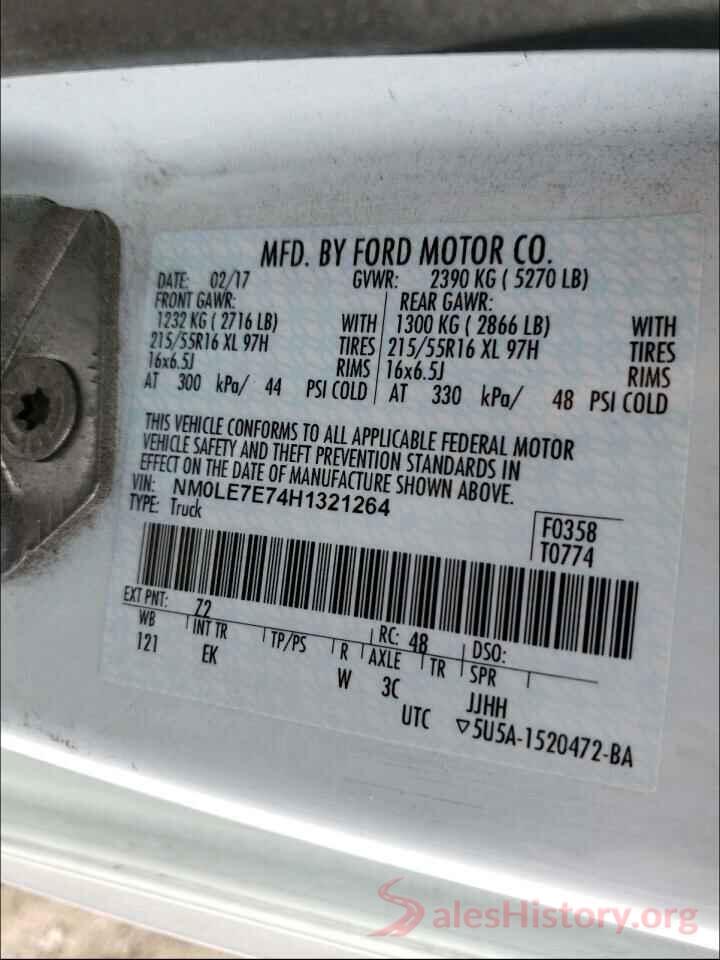 NM0LE7E74H1321264 2017 FORD TRANSIT CO