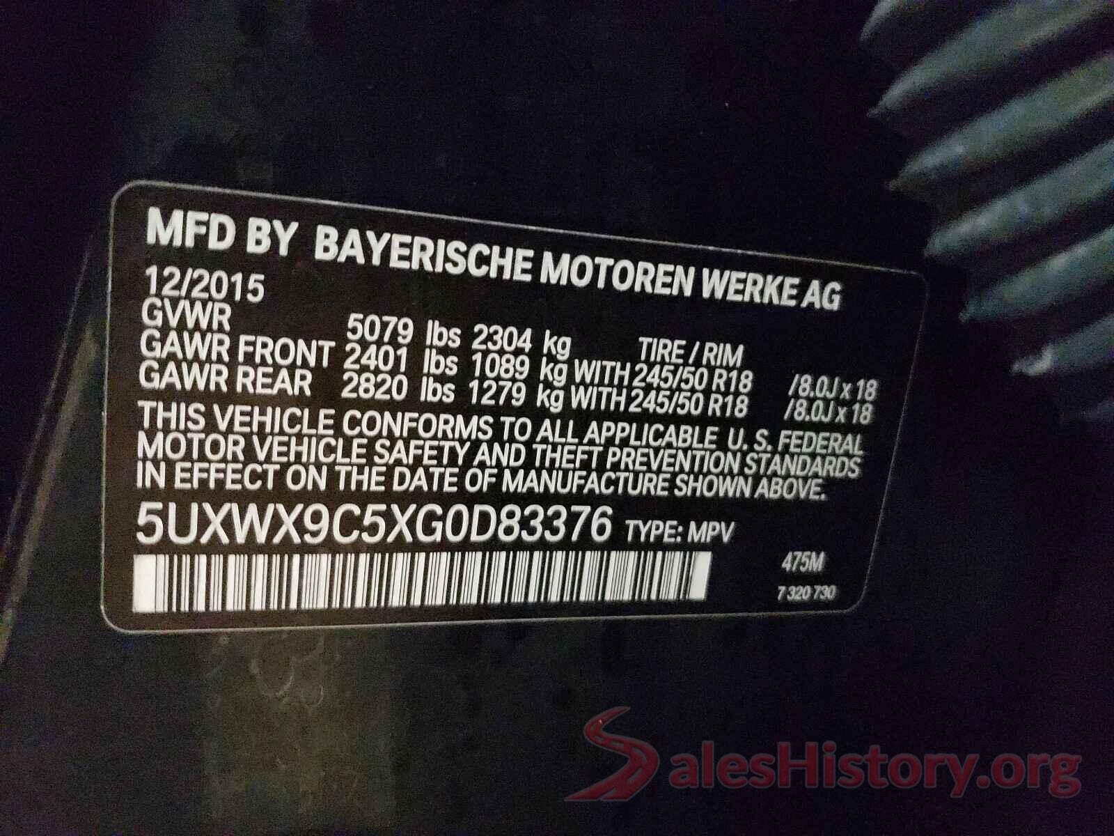 5UXWX9C5XG0D83376 2016 BMW X3