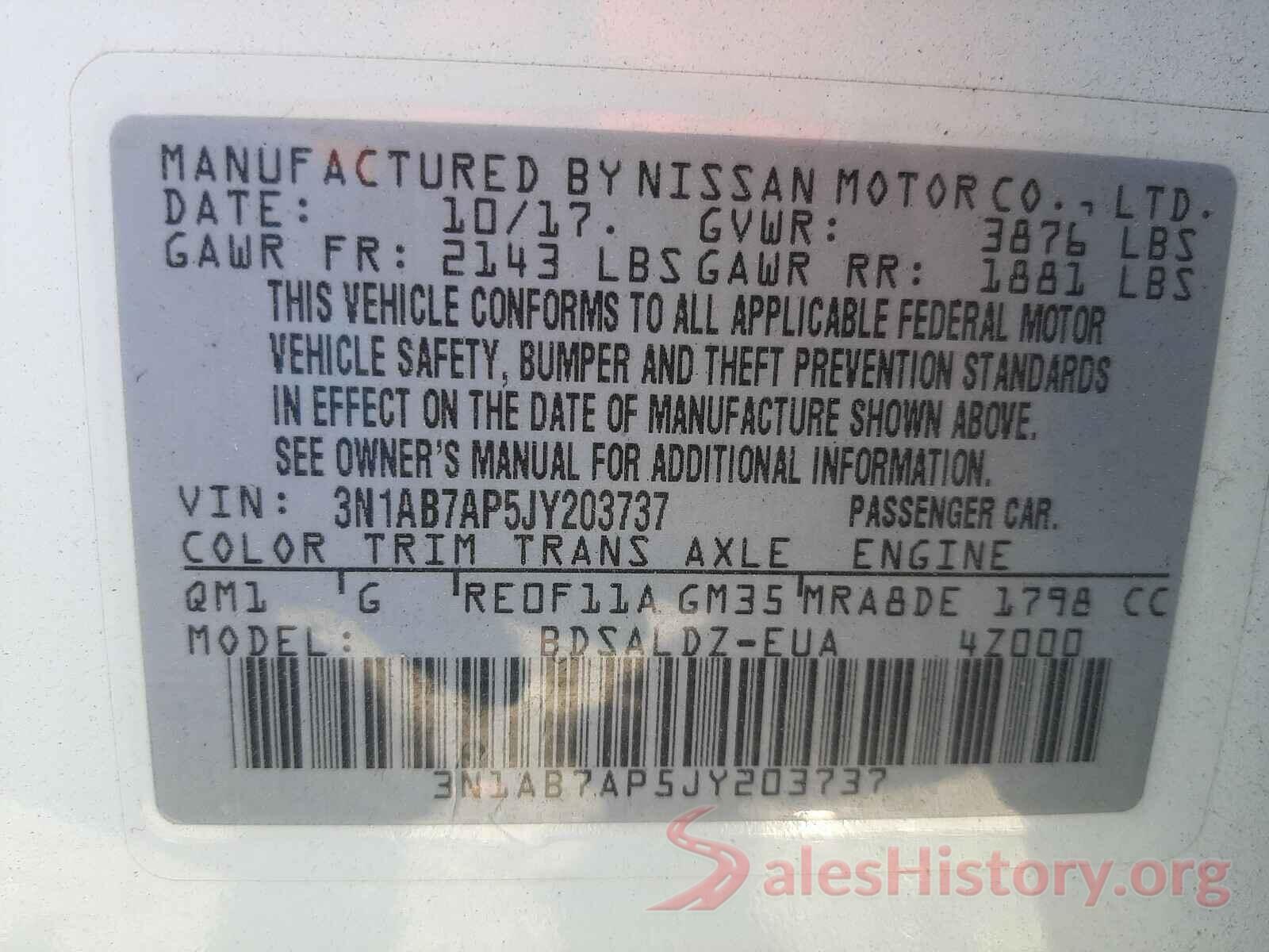 3N1AB7AP5JY203737 2018 NISSAN SENTRA