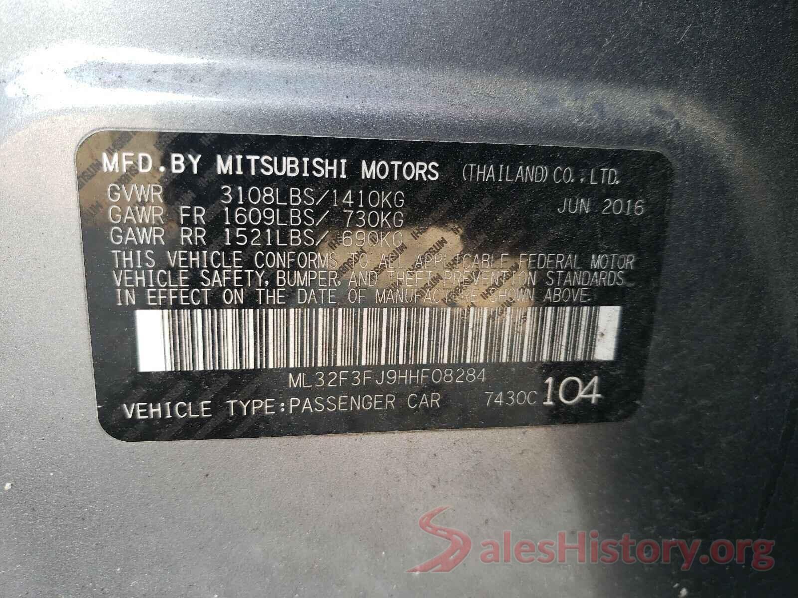 ML32F3FJ9HHF08284 2017 MITSUBISHI MIRAGE