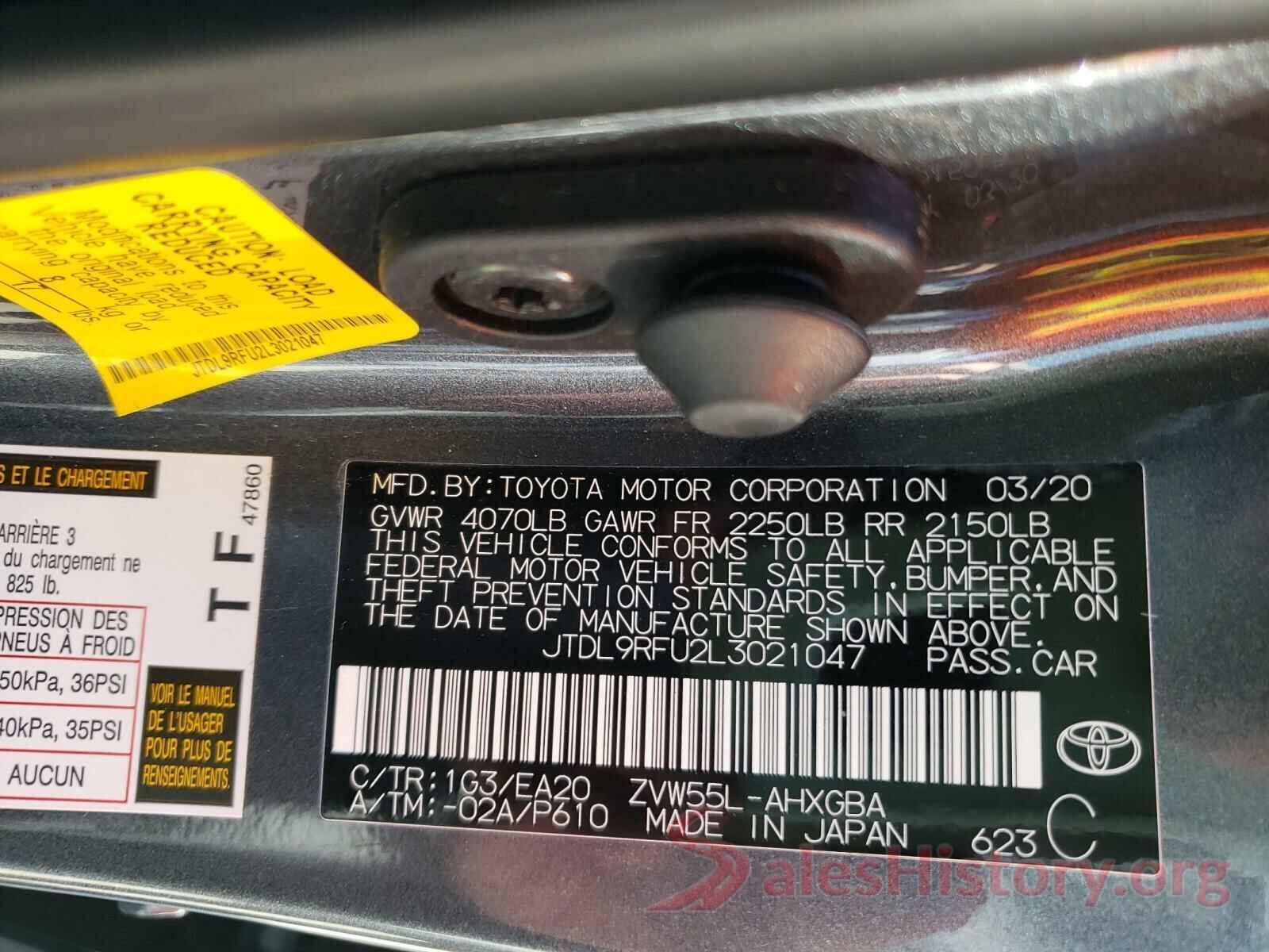 JTDL9RFU2L3021047 2020 TOYOTA PRIUS