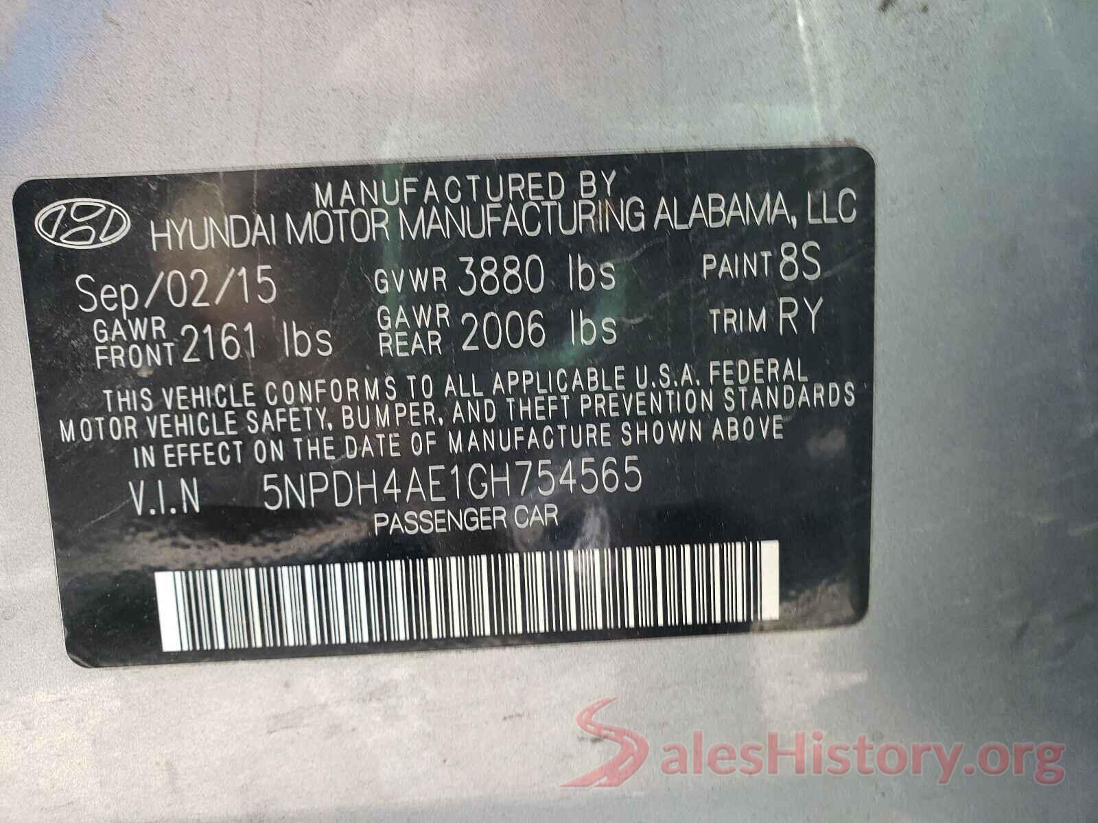 5NPDH4AE1GH754565 2016 HYUNDAI ELANTRA