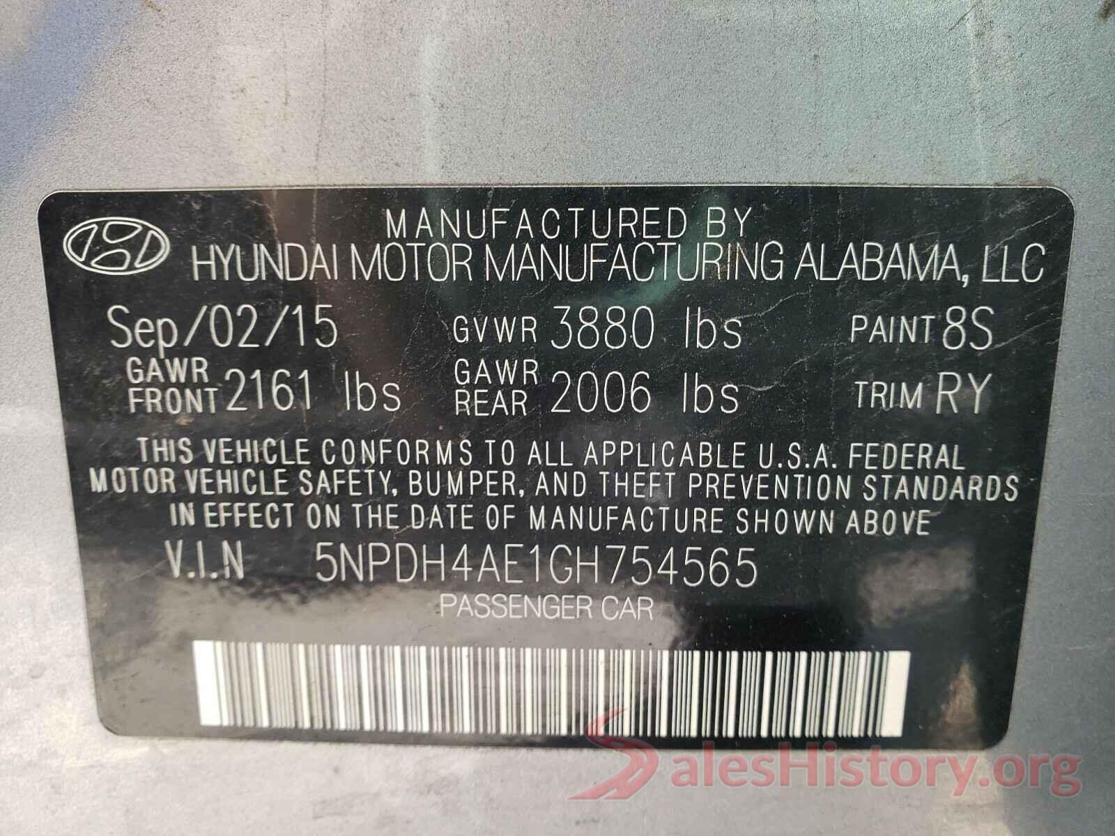 5NPDH4AE1GH754565 2016 HYUNDAI ELANTRA