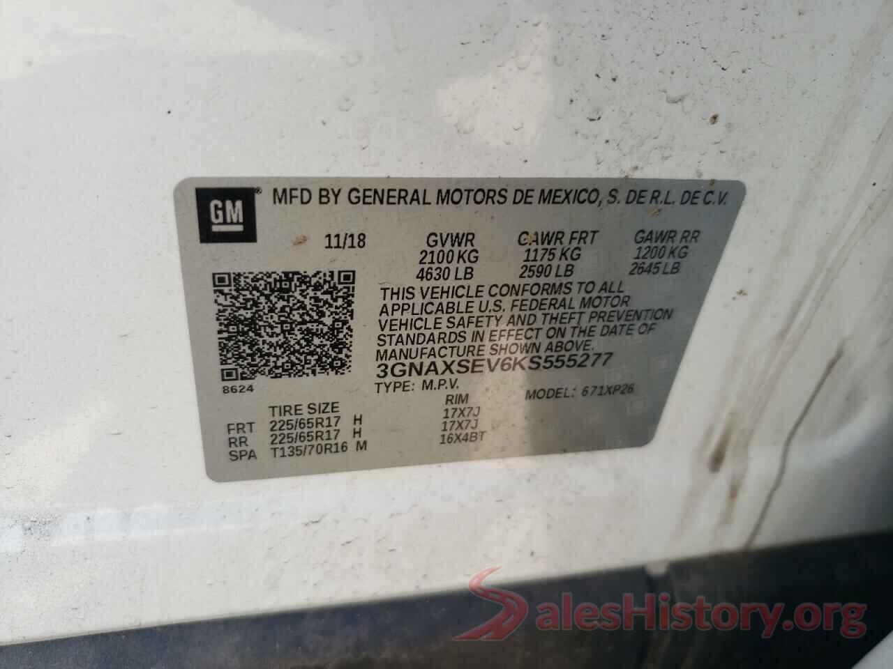 3GNAXSEV6KS555277 2019 CHEVROLET EQUINOX