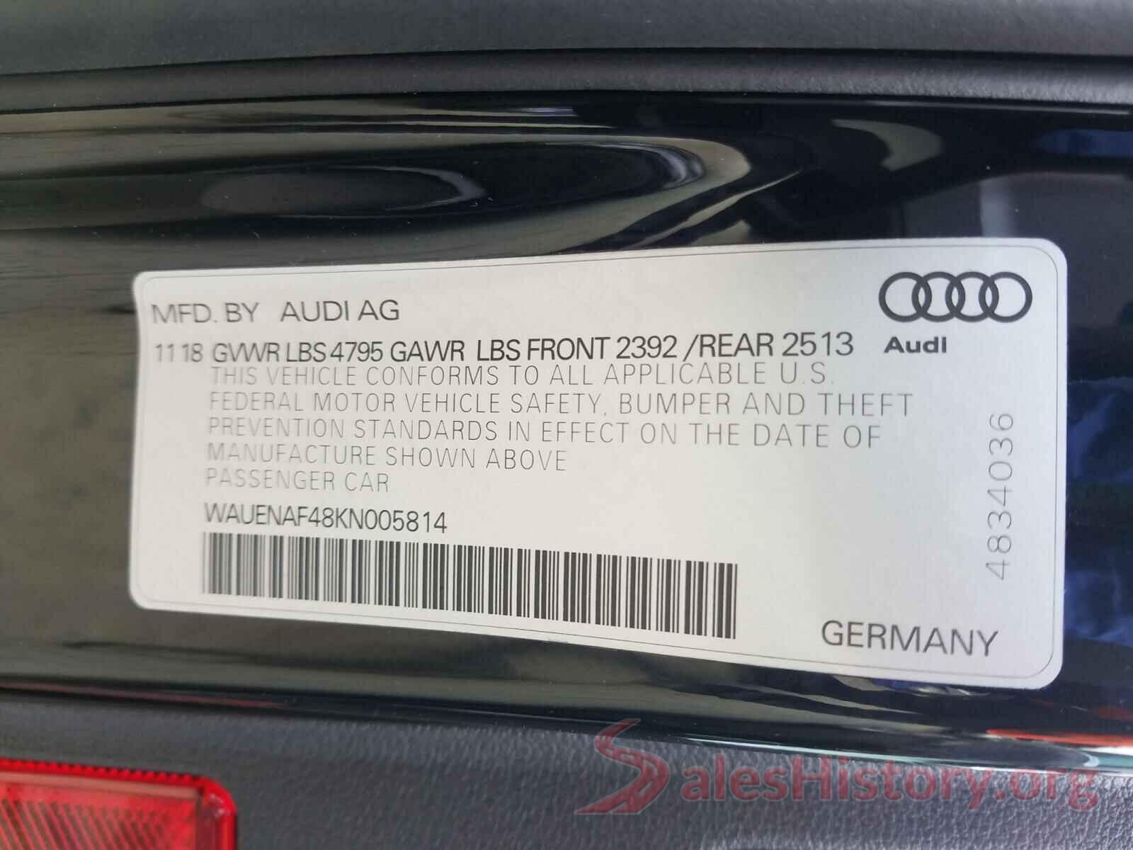 WAUENAF48KN005814 2019 AUDI A4