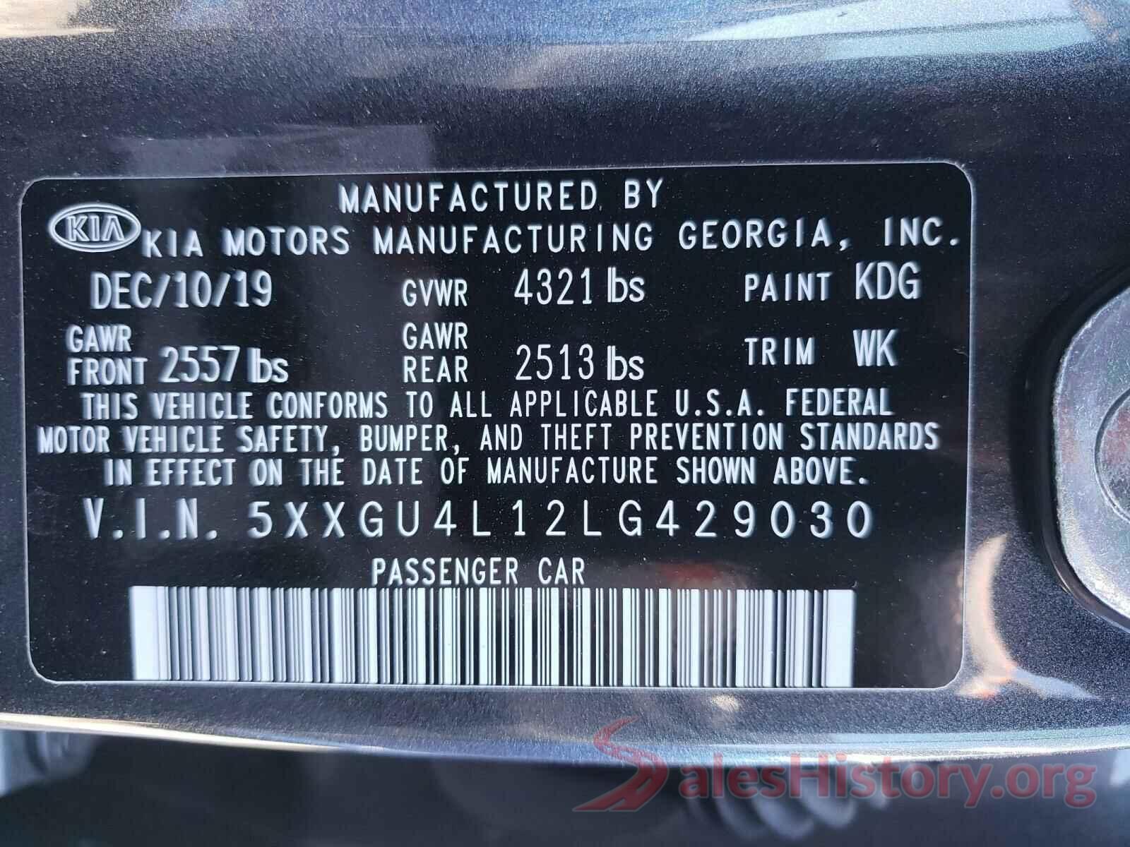 5XXGU4L12LG429030 2020 KIA OPTIMA