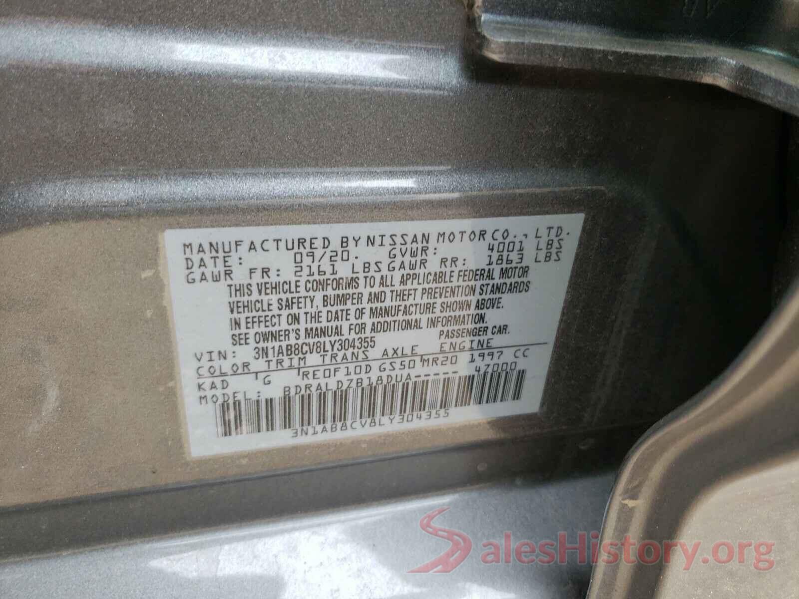 3N1AB8CV8LY304355 2020 NISSAN SENTRA