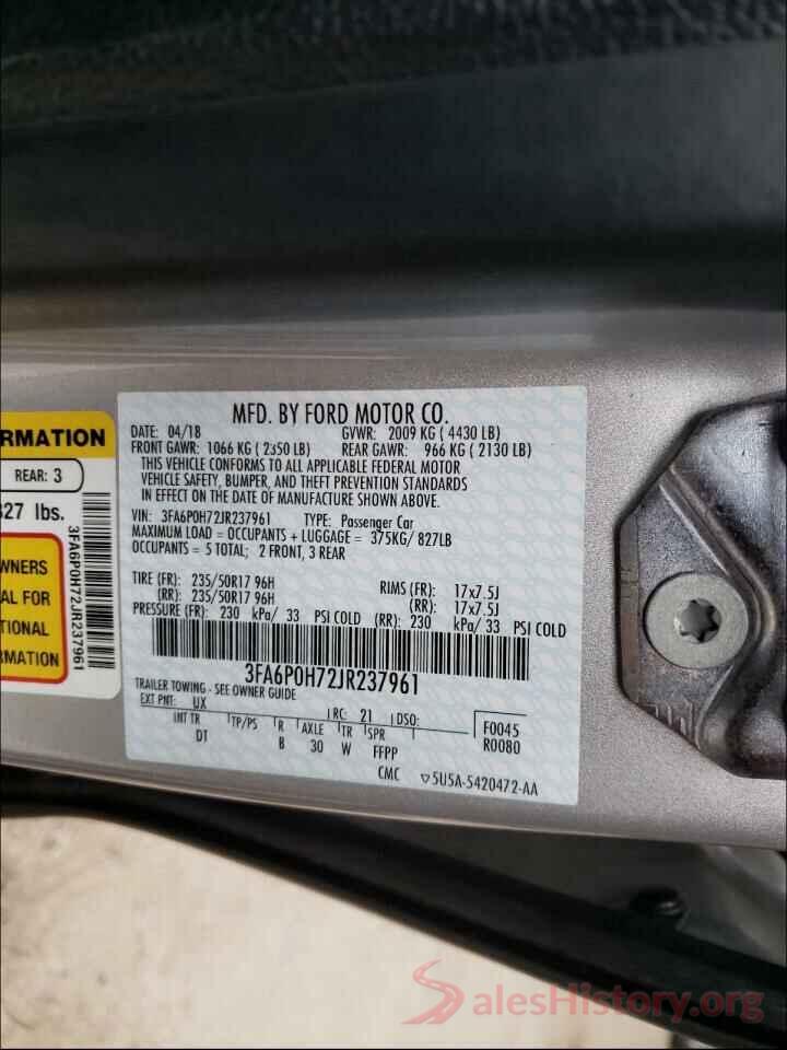 3FA6P0H72JR237961 2018 FORD FUSION