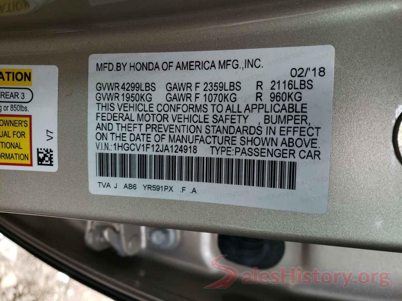 1HGCV1F12JA124918 2018 HONDA ACCORD