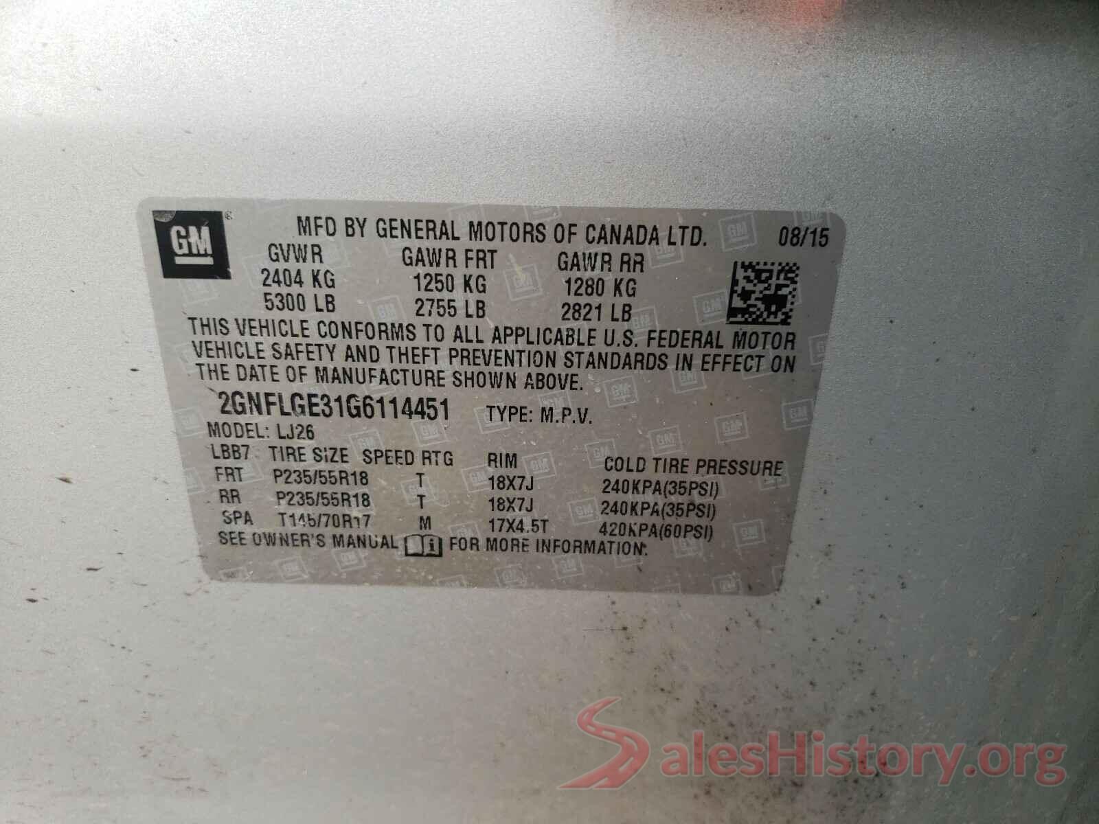 2GNFLGE31G6114451 2016 CHEVROLET EQUINOX