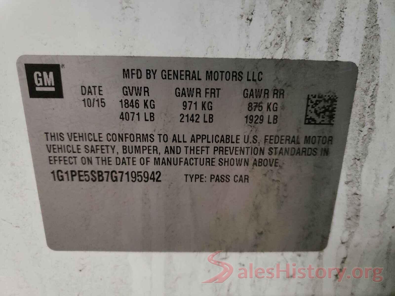 1G1PE5SB7G7195942 2016 CHEVROLET CRUZE