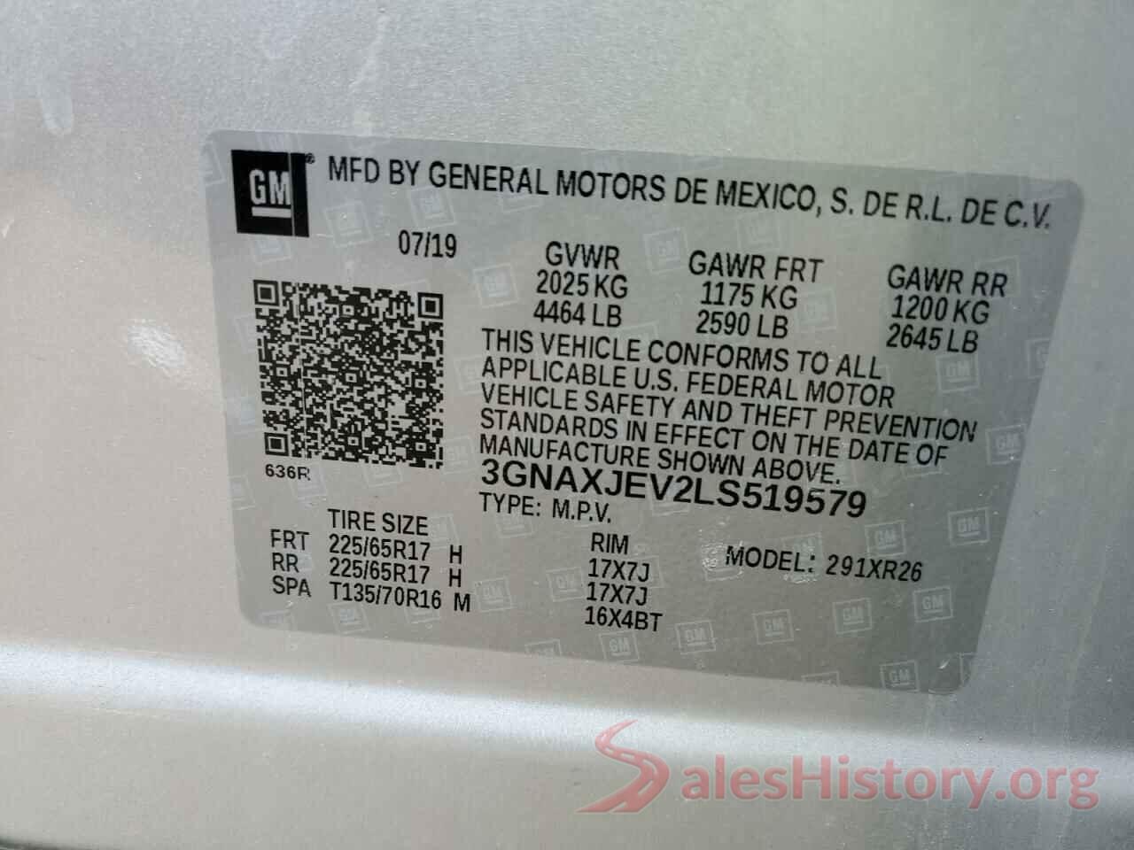 3GNAXJEV2LS519579 2020 CHEVROLET EQUINOX