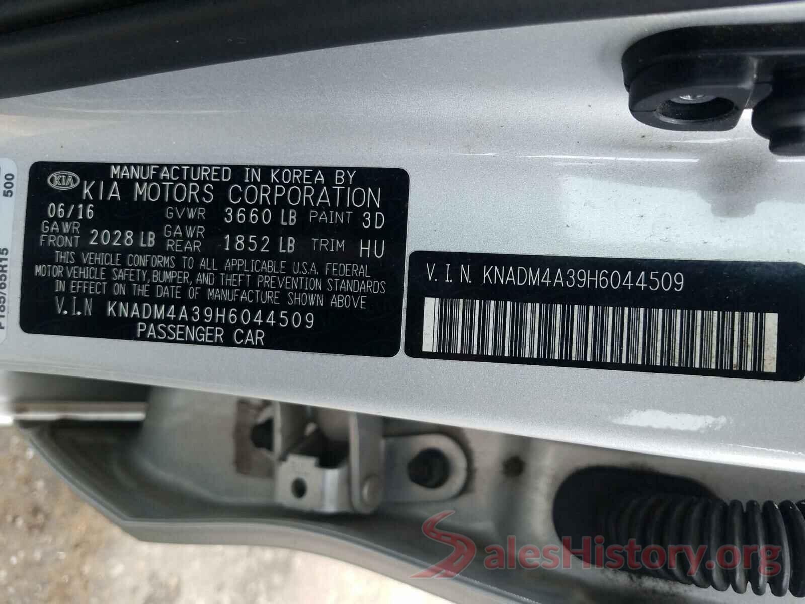 KNADM4A39H6044509 2017 KIA RIO