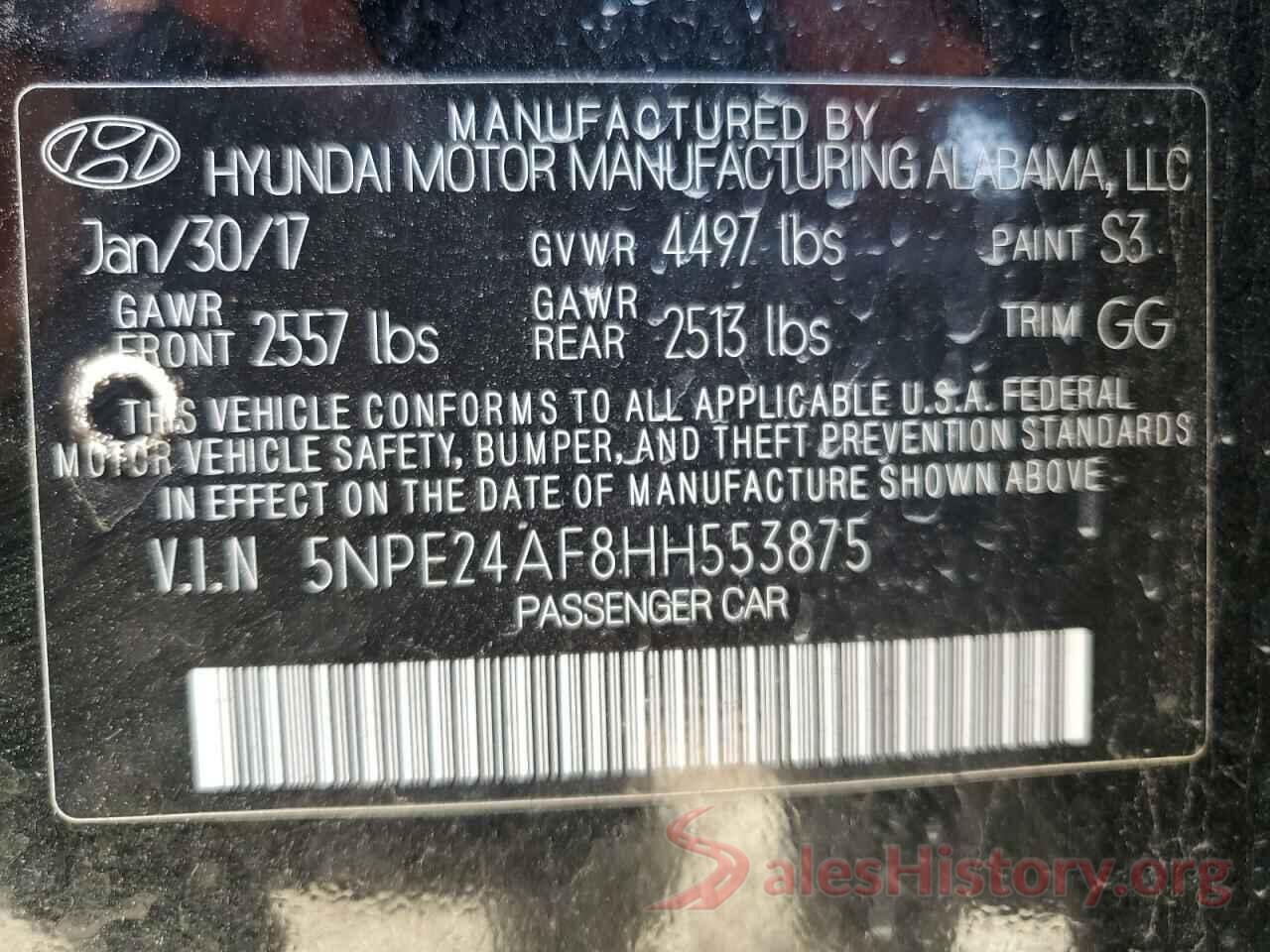 5NPE24AF8HH553875 2017 HYUNDAI SONATA