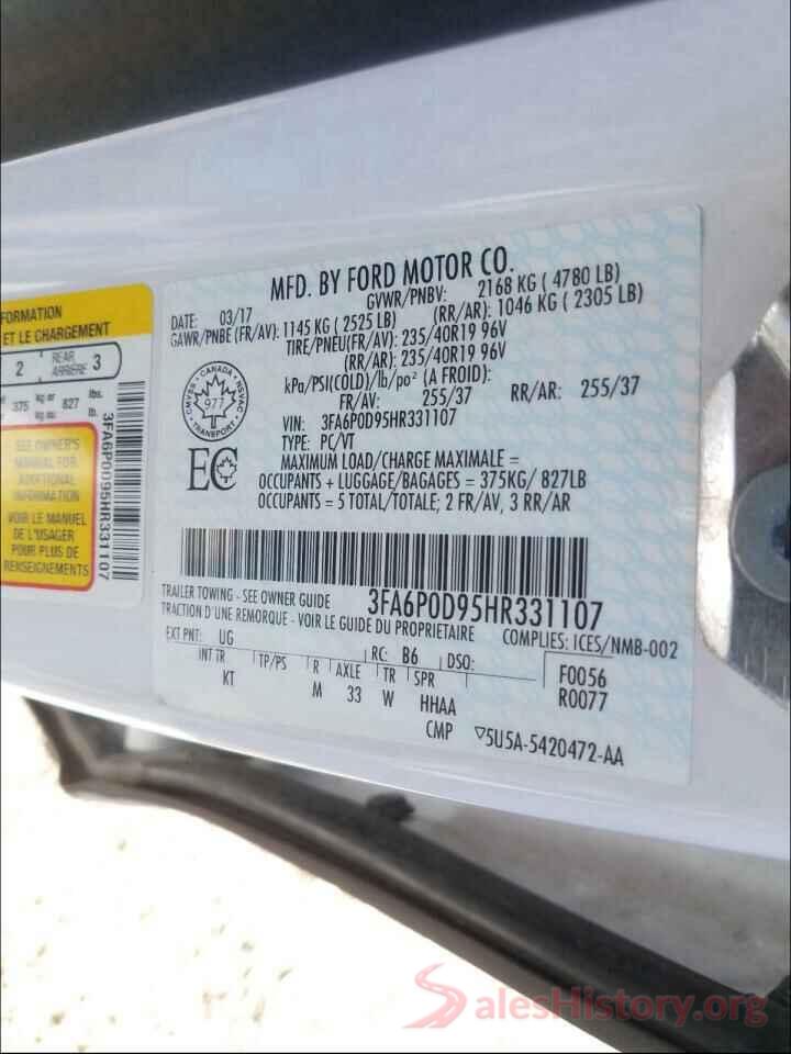 3FA6P0D95HR331107 2017 FORD FUSION