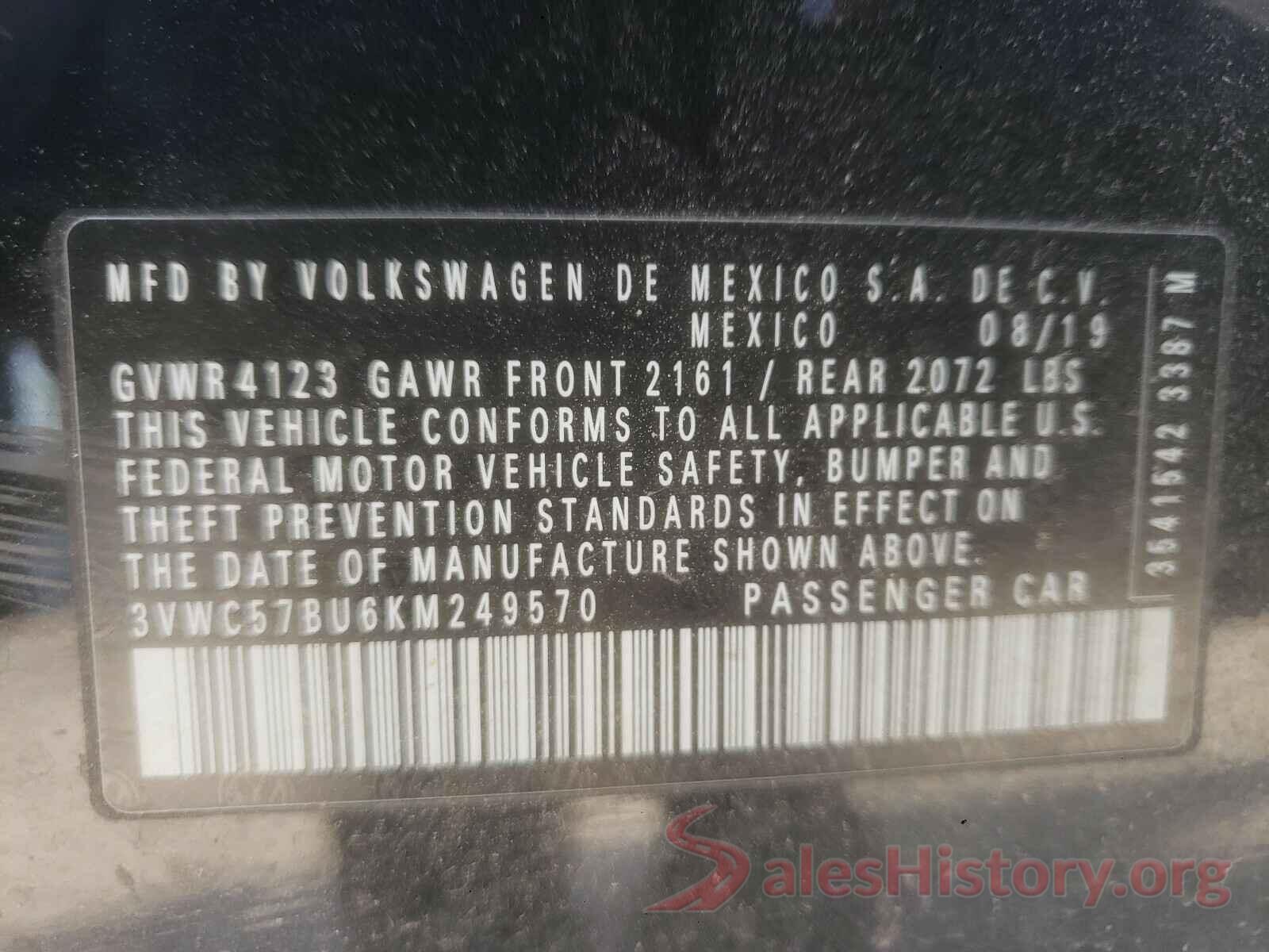 3VWC57BU6KM249570 2019 VOLKSWAGEN JETTA