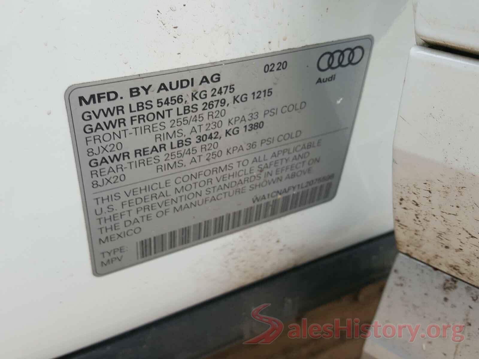 WA1CNAFY1L2075598 2020 AUDI Q5