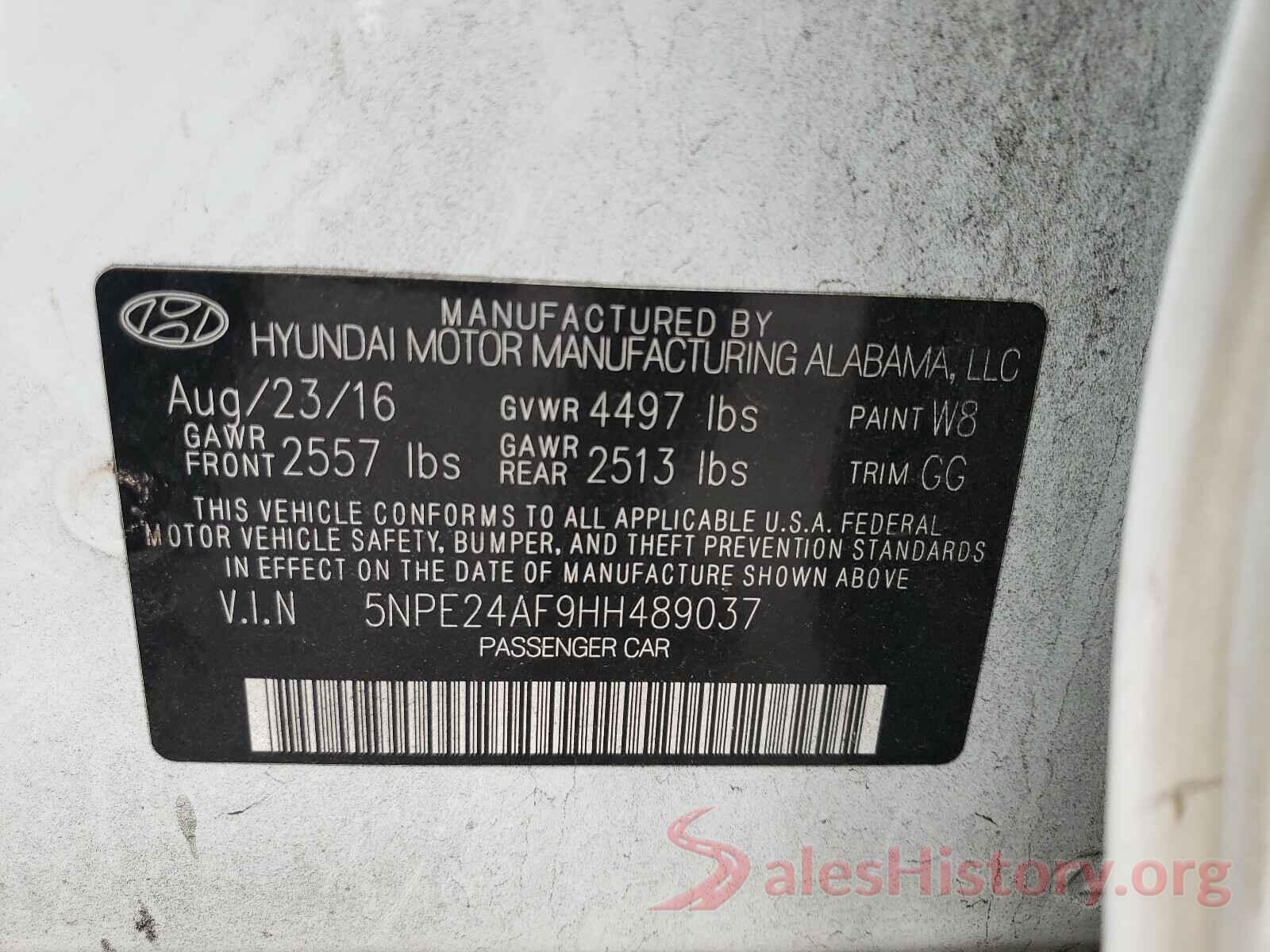 5NPE24AF9HH489037 2017 HYUNDAI SONATA