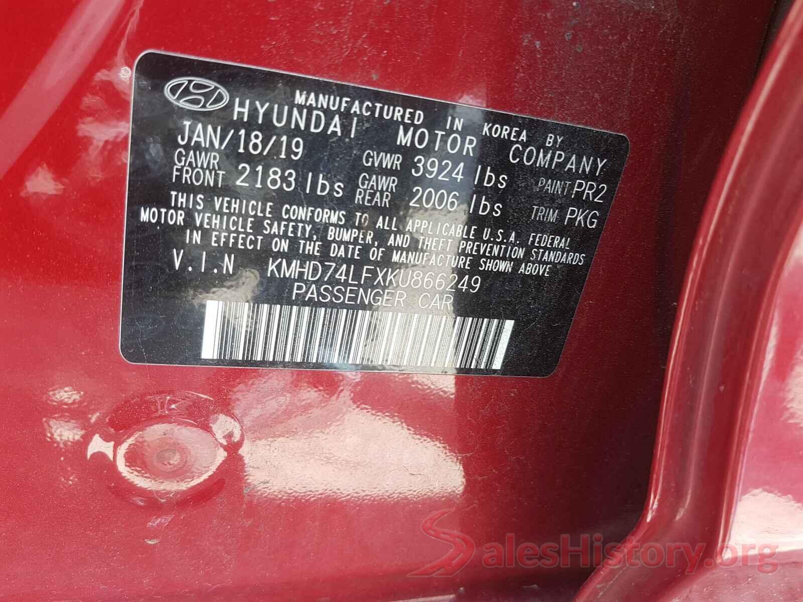 KMHD74LFXKU866249 2019 HYUNDAI ELANTRA