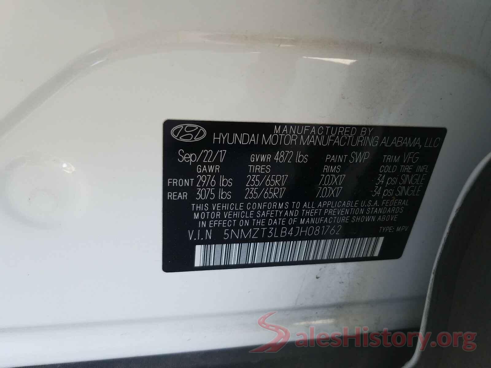 5NMZT3LB4JH081762 2018 HYUNDAI SANTA FE