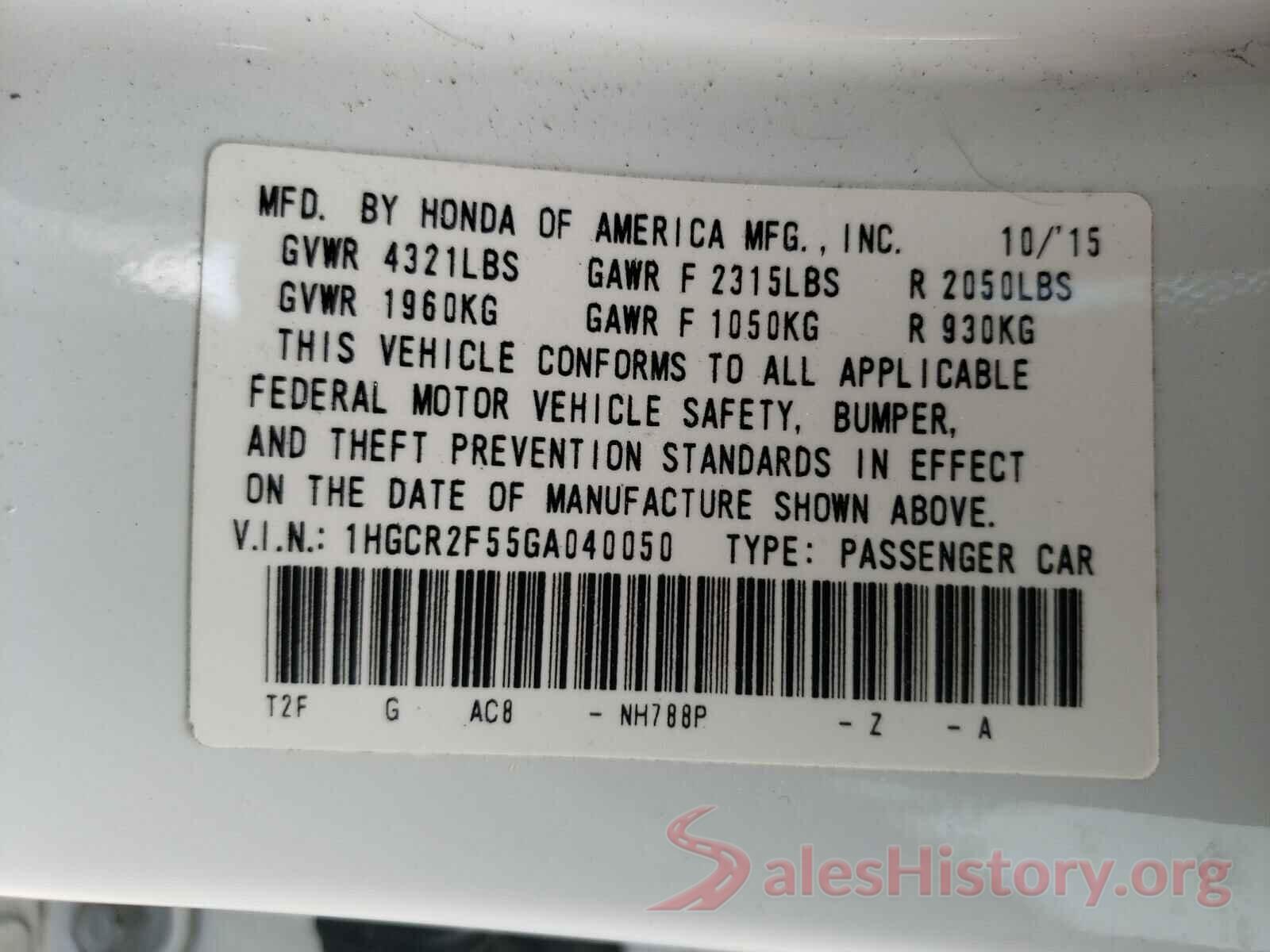 1HGCR2F55GA040050 2016 HONDA ACCORD