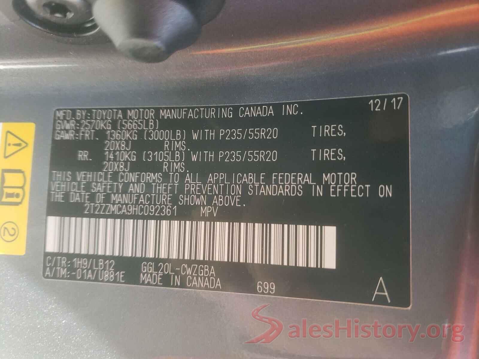 2T2ZZMCA9HC092361 2017 LEXUS RX350