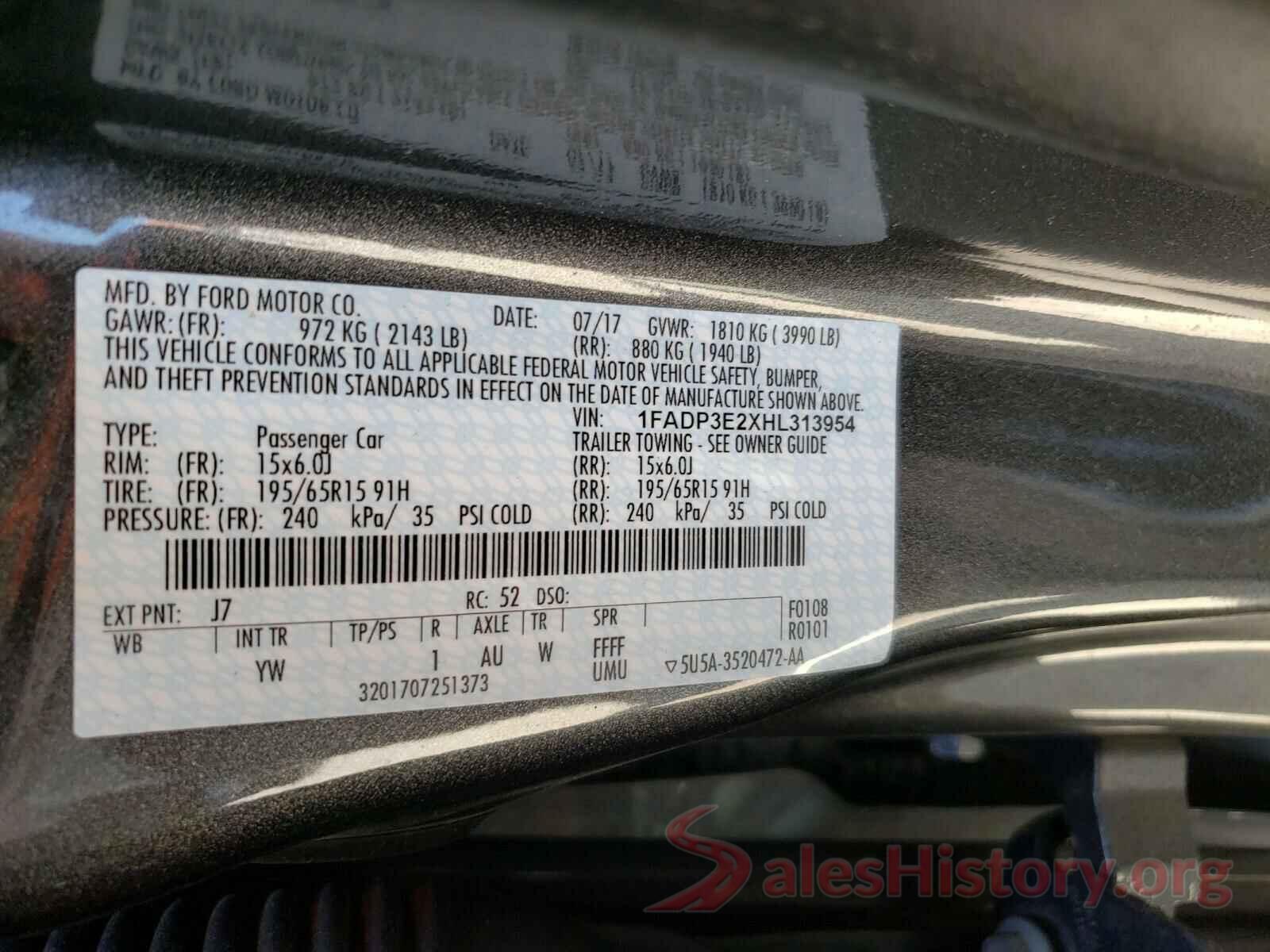 1FADP3E2XHL313954 2017 FORD FOCUS