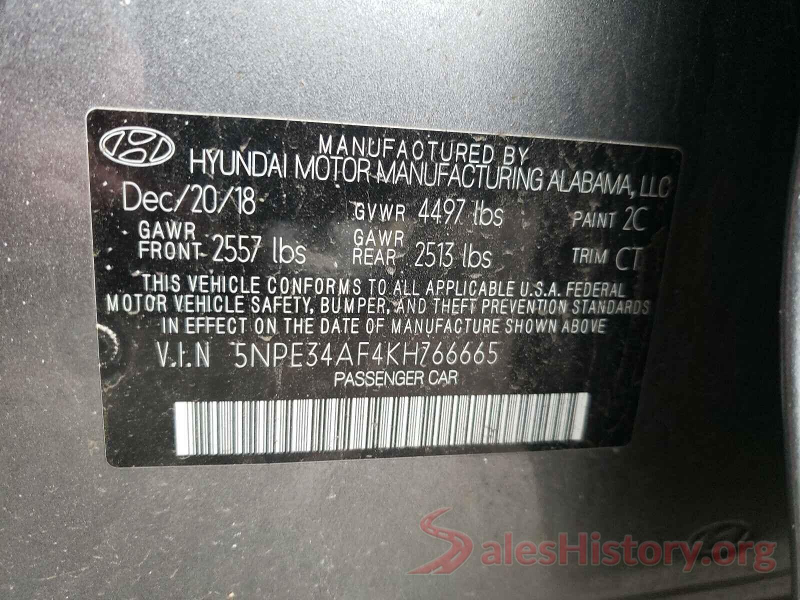 5NPE34AF4KH766665 2019 HYUNDAI SONATA