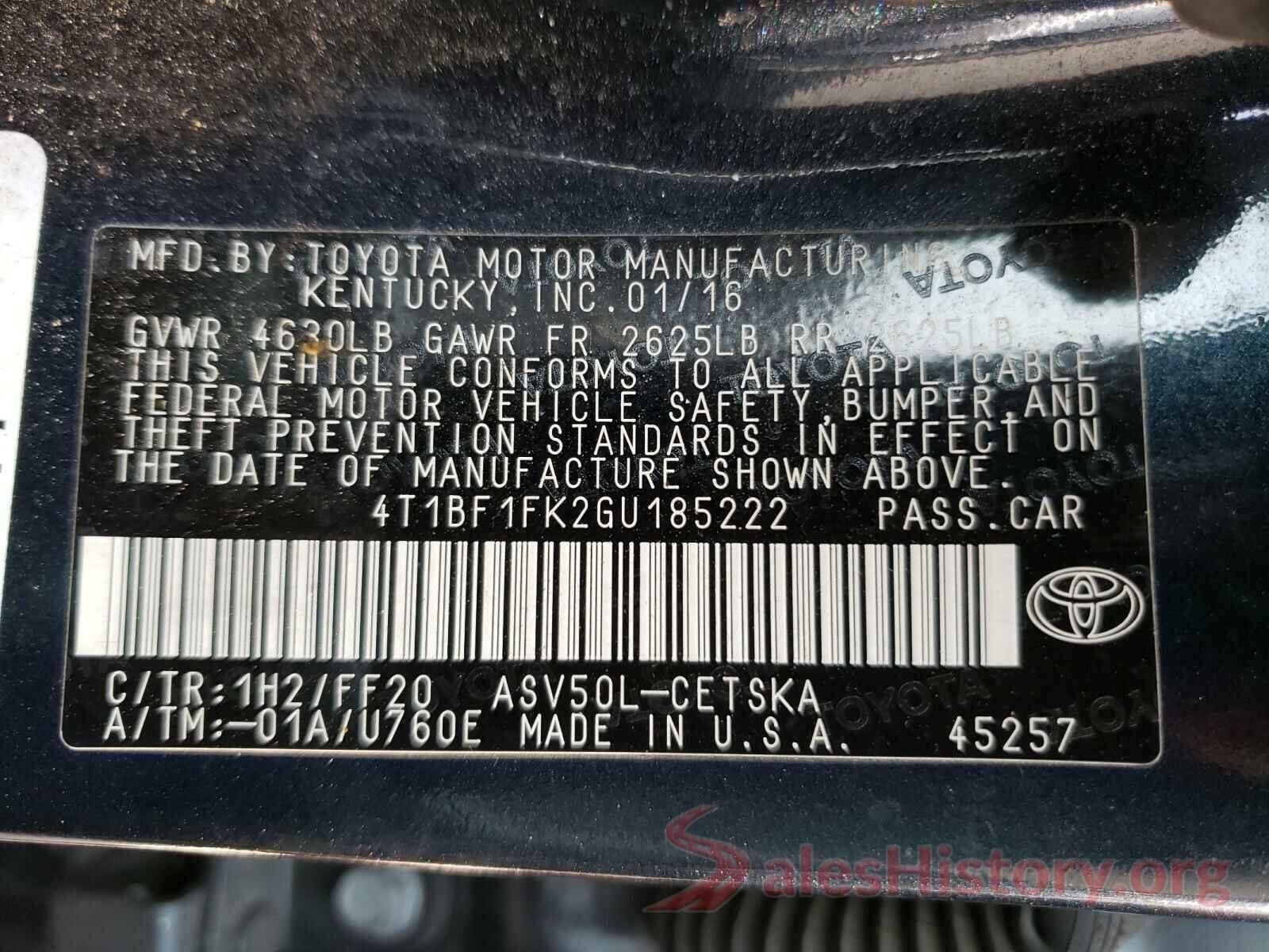 4T1BF1FK2GU185222 2016 TOYOTA CAMRY