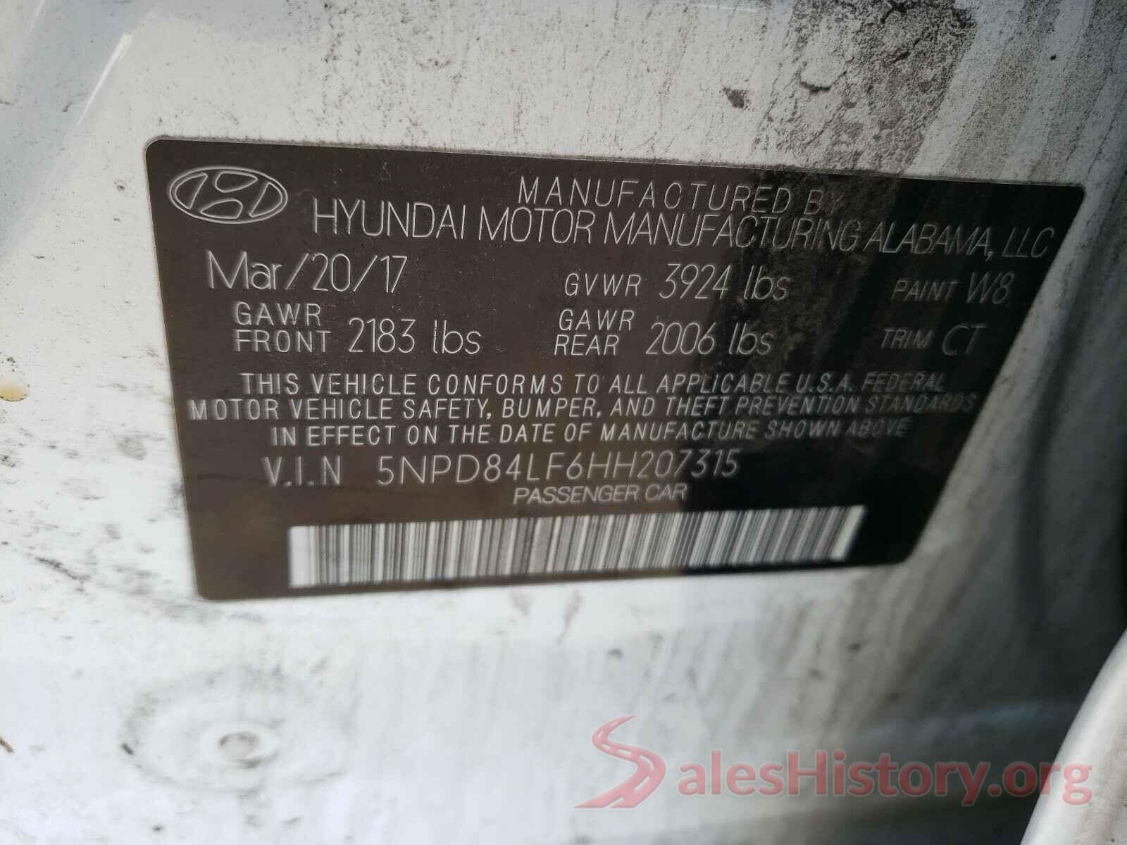 5NPD84LF6HH207315 2017 HYUNDAI ELANTRA