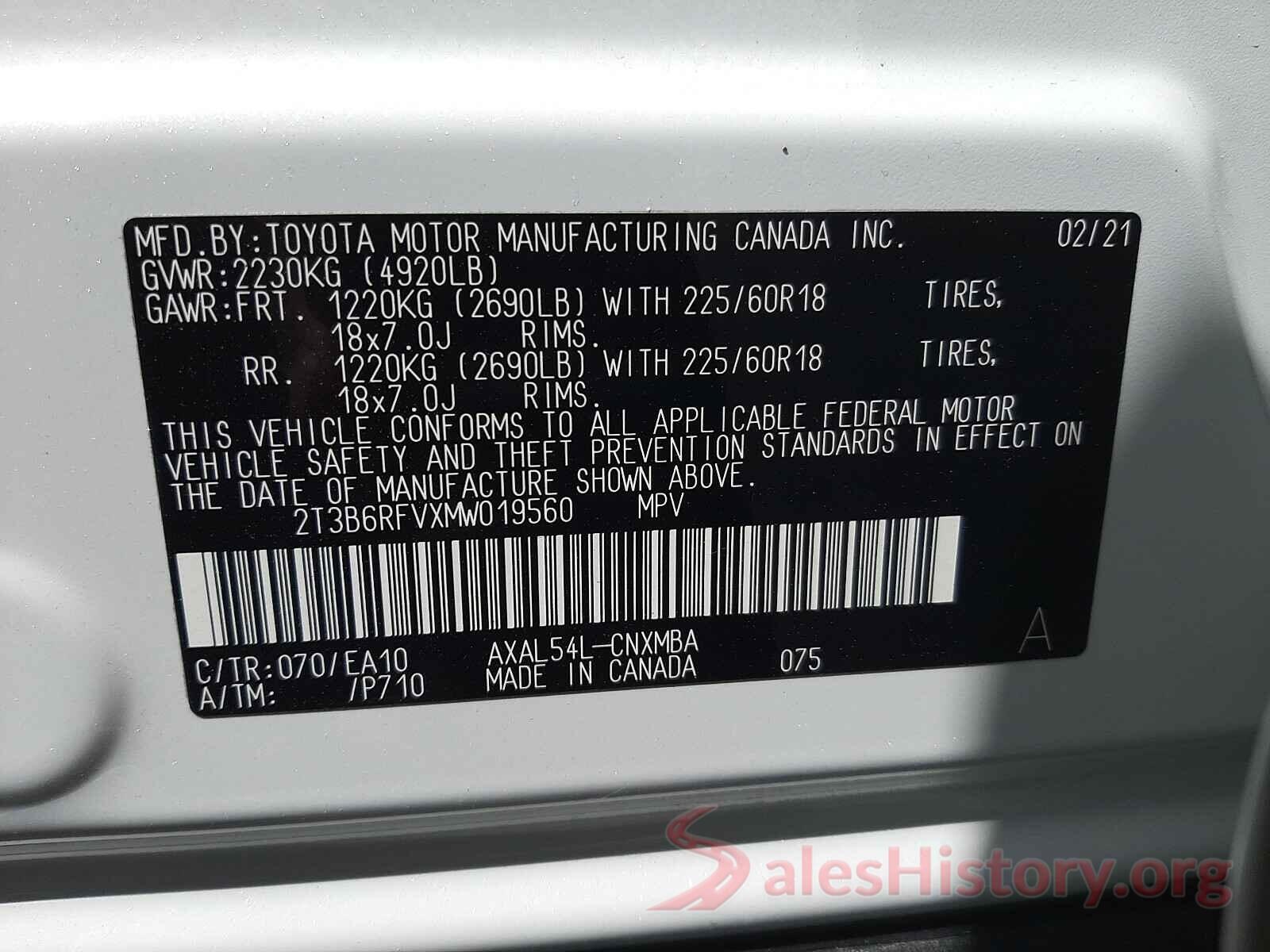 2T3B6RFVXMW019560 2021 TOYOTA RAV4