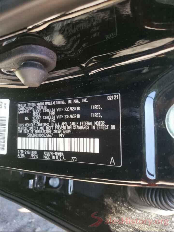 5TDGBRCHXMS038627 2021 TOYOTA HIGHLANDER