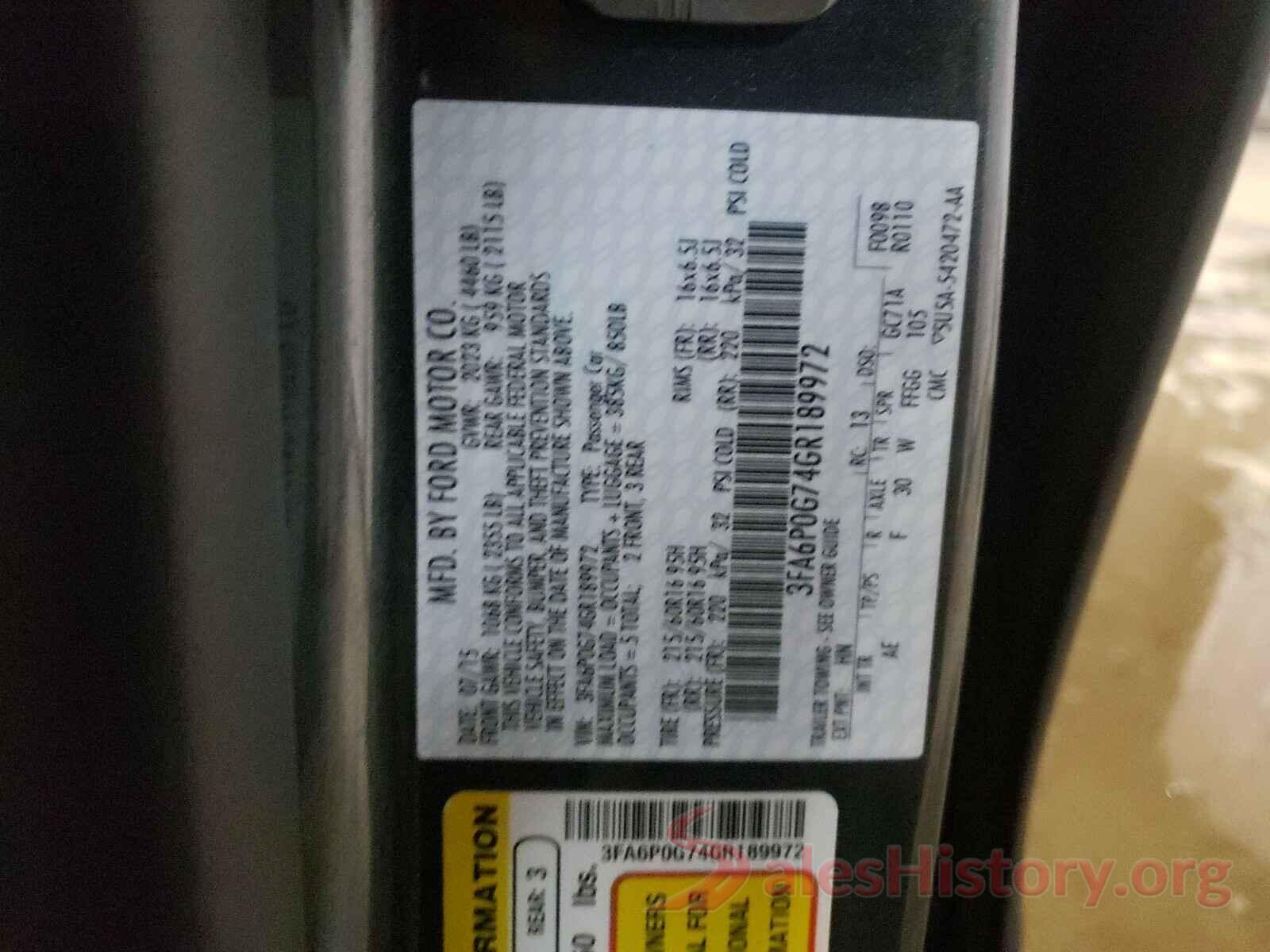 3FA6P0G74GR189972 2016 FORD FUSION