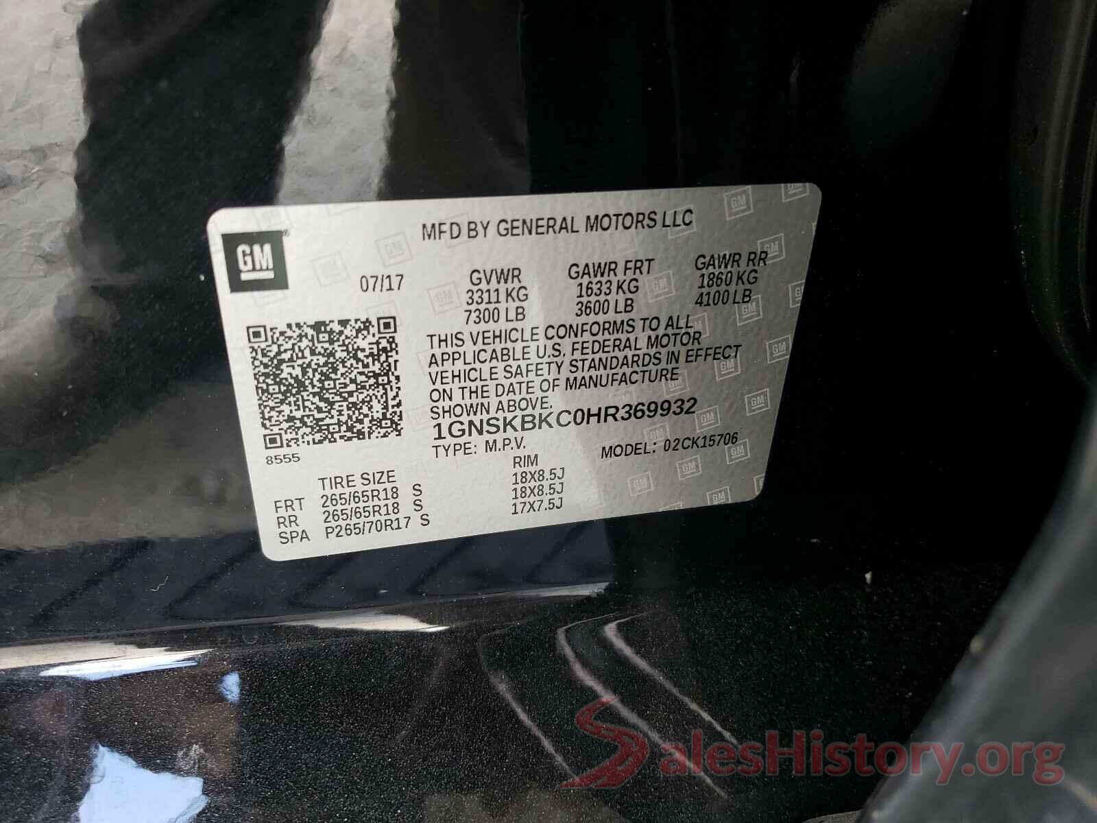 1GNSKBKC0HR369932 2017 CHEVROLET TAHOE