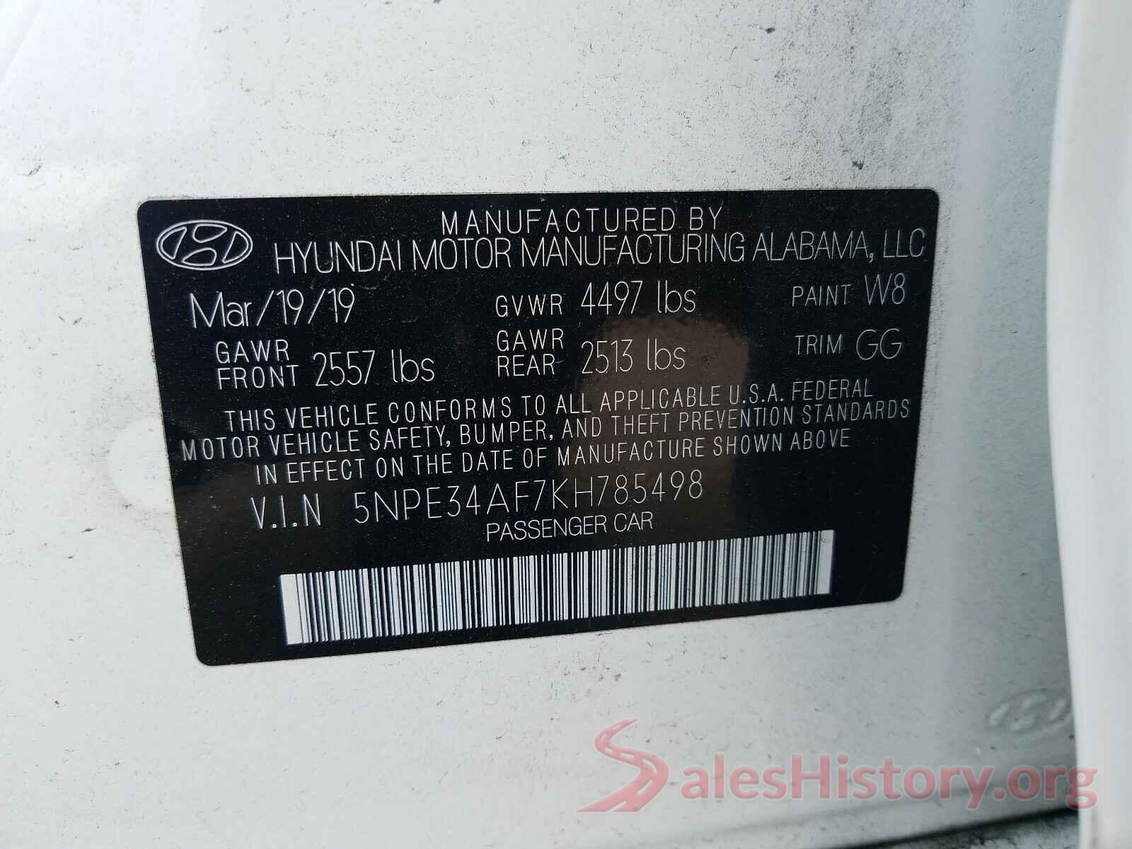 5NPE34AF7KH785498 2019 HYUNDAI SONATA