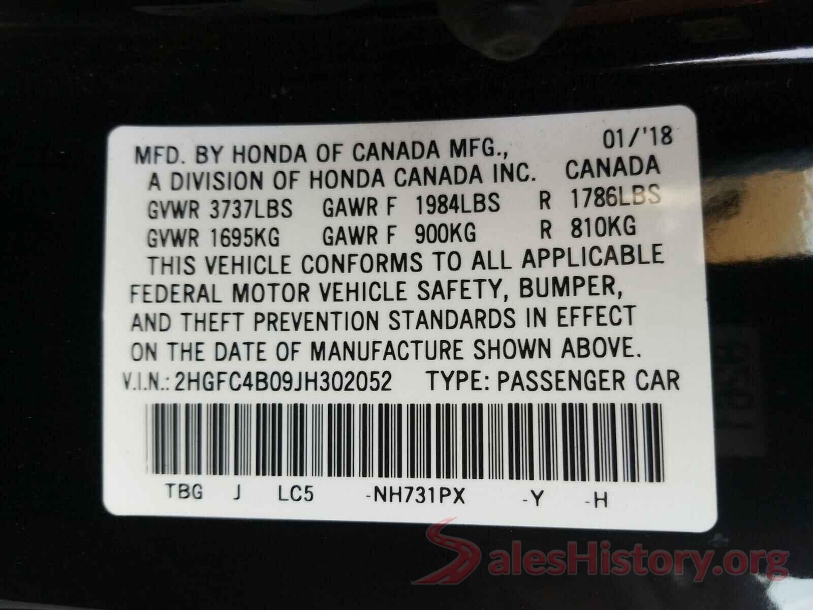 2HGFC4B09JH302052 2018 HONDA CIVIC