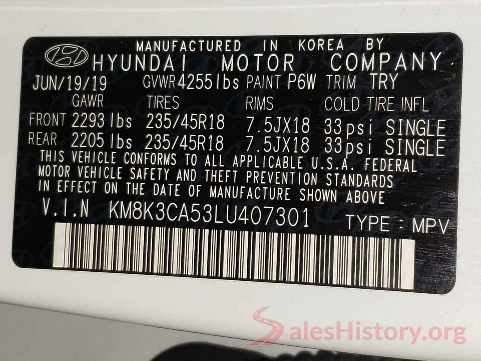 KM8K3CA53LU407301 2020 HYUNDAI KONA