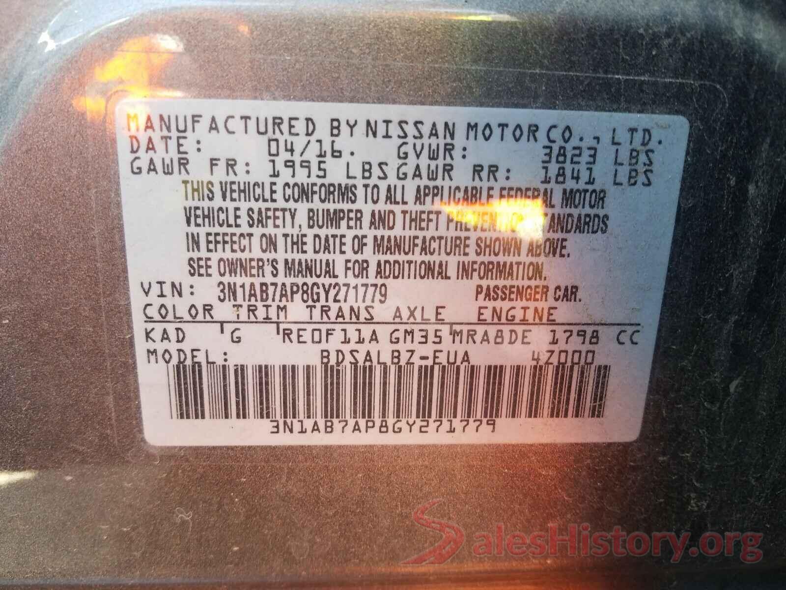 3N1AB7AP8GY271779 2016 NISSAN SENTRA