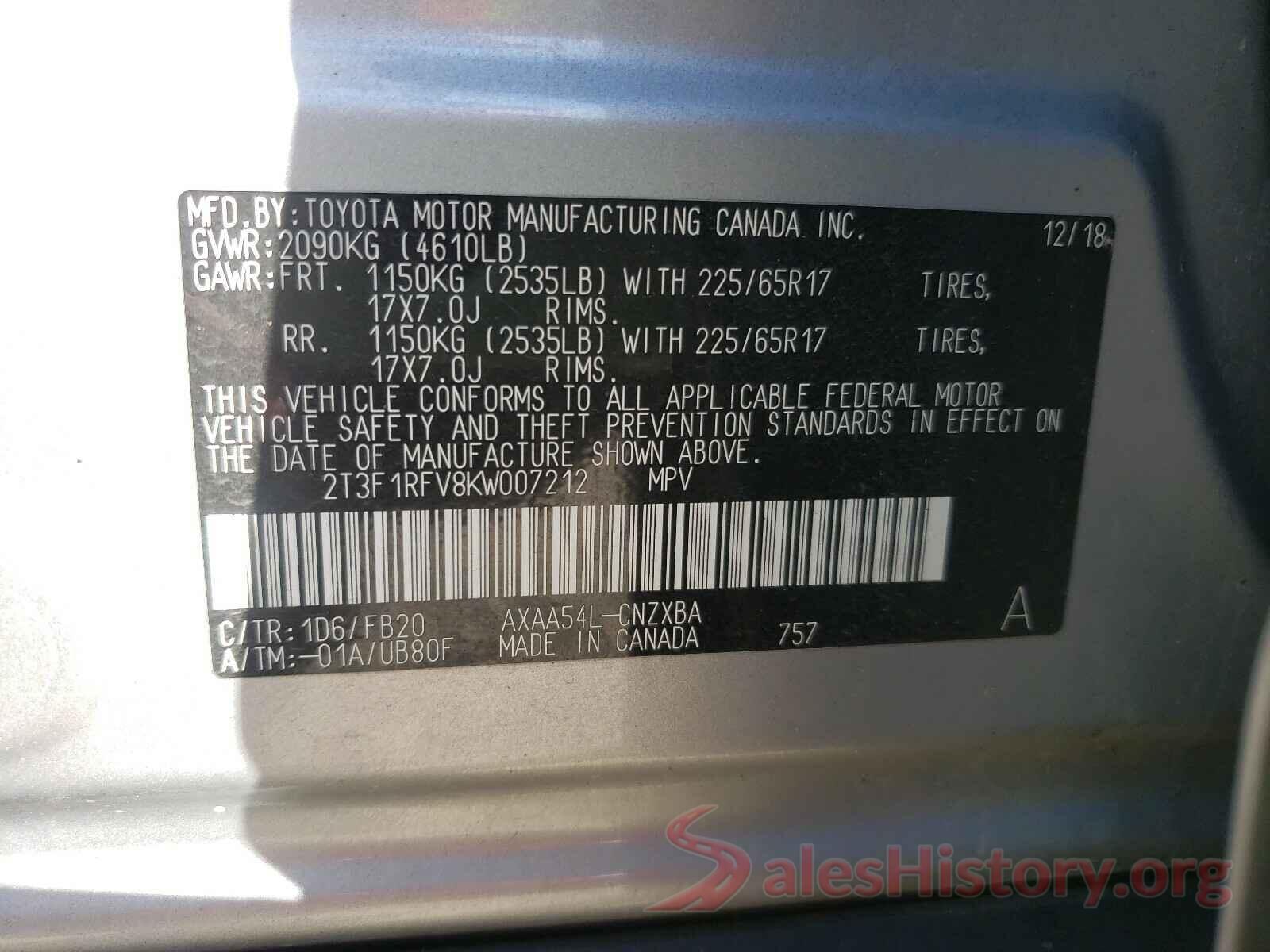 2T3F1RFV8KW007212 2019 TOYOTA RAV4