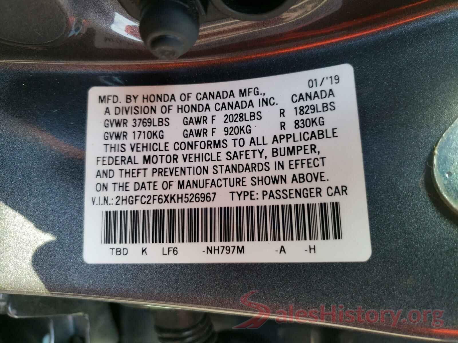 2HGFC2F6XKH526967 2019 HONDA ALL OTHER