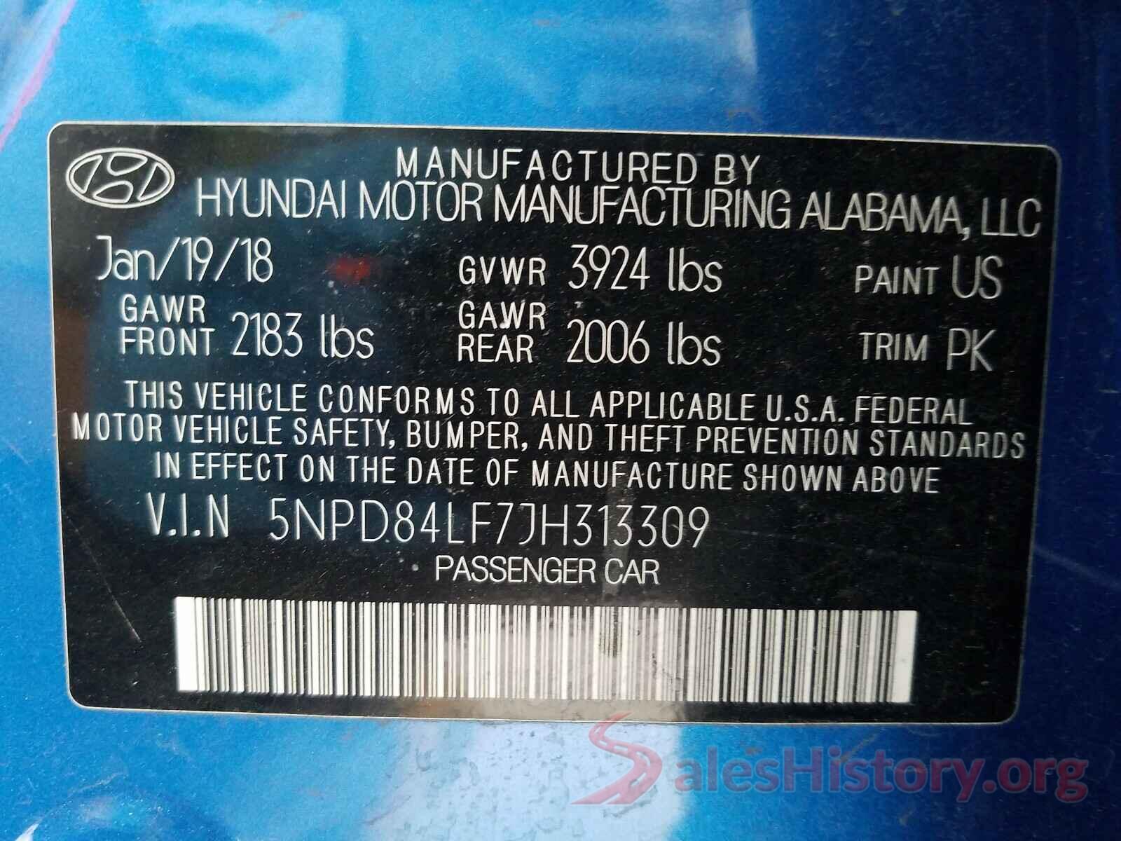 5NPD84LF7JH313309 2018 HYUNDAI ELANTRA