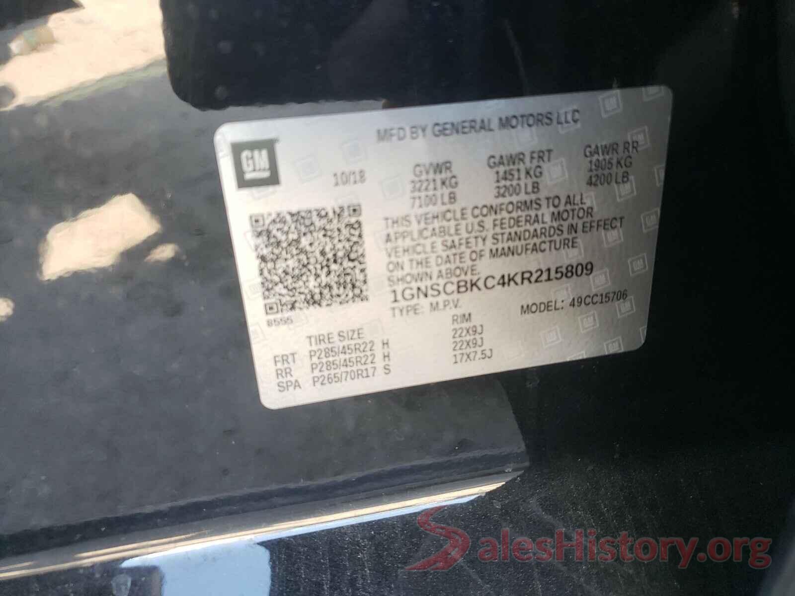 1GNSCBKC4KR215809 2019 CHEVROLET TAHOE