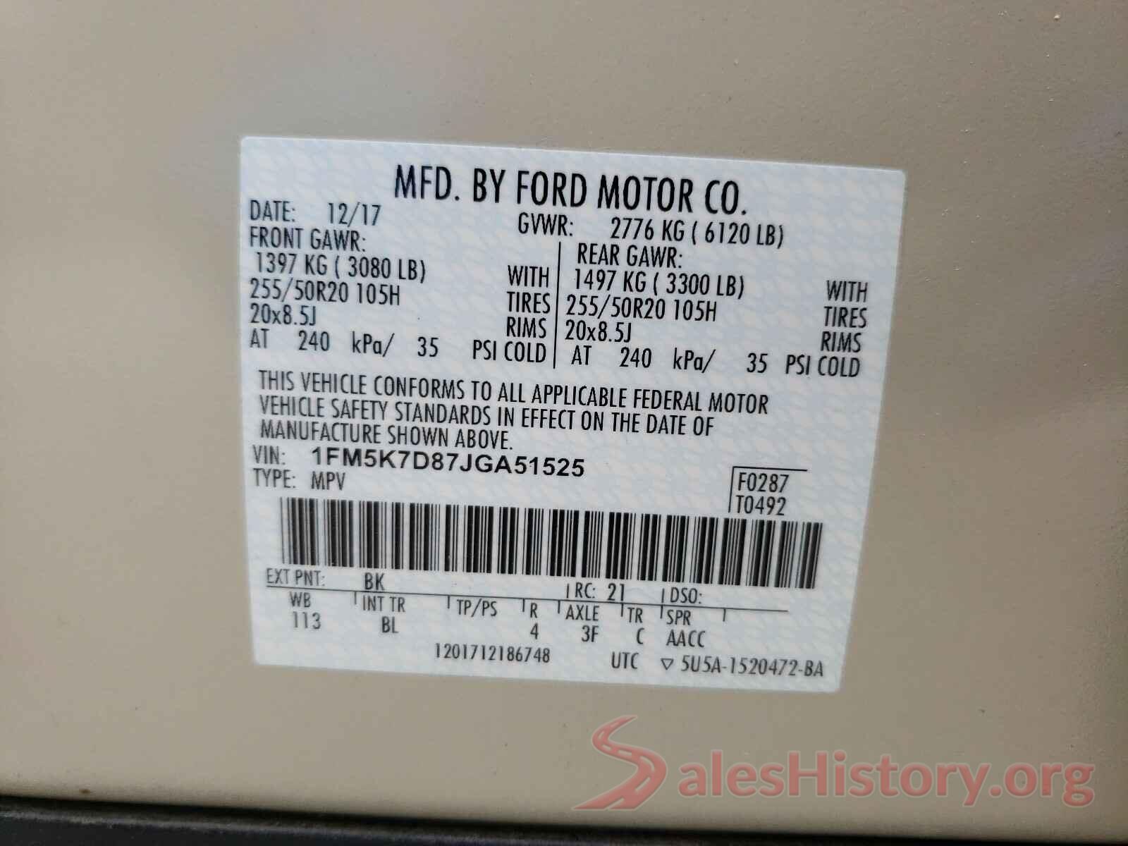 1FM5K7D87JGA51525 2018 FORD EXPLORER