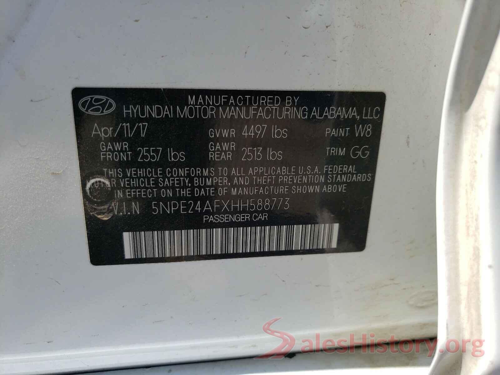 5NPE24AFXHH588773 2017 HYUNDAI SONATA