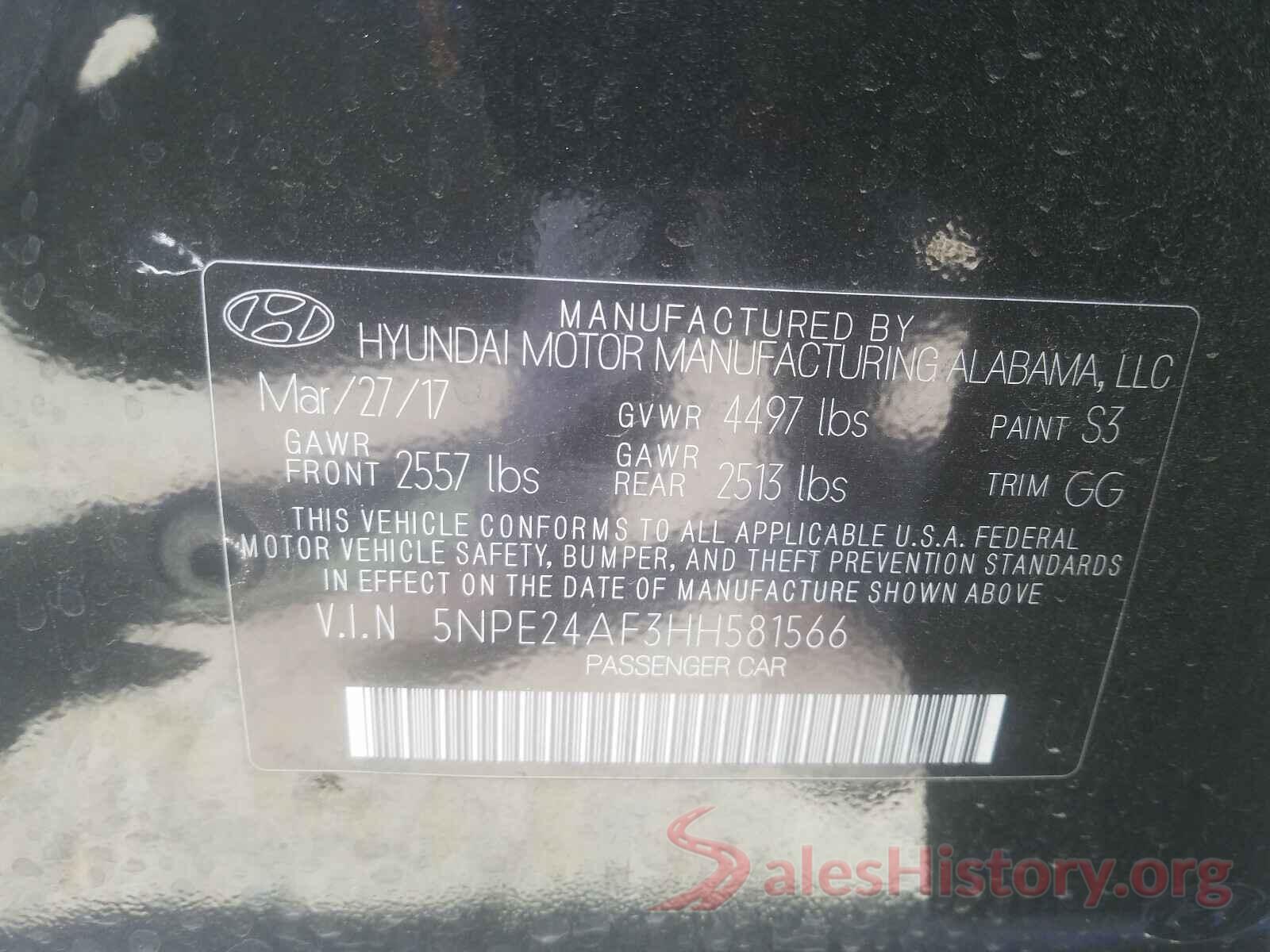 5NPE24AF3HH581566 2017 HYUNDAI SONATA