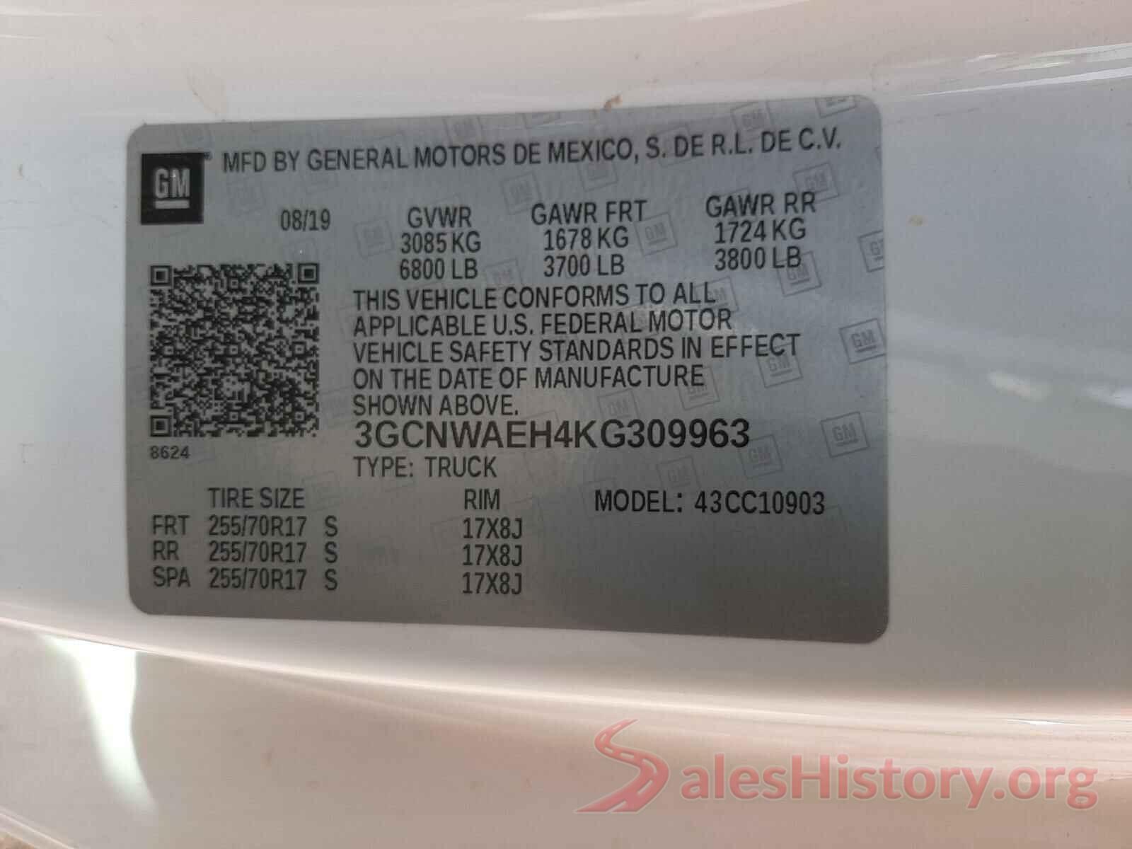 3GCNWAEH4KG309963 2019 CHEVROLET SILVERADO