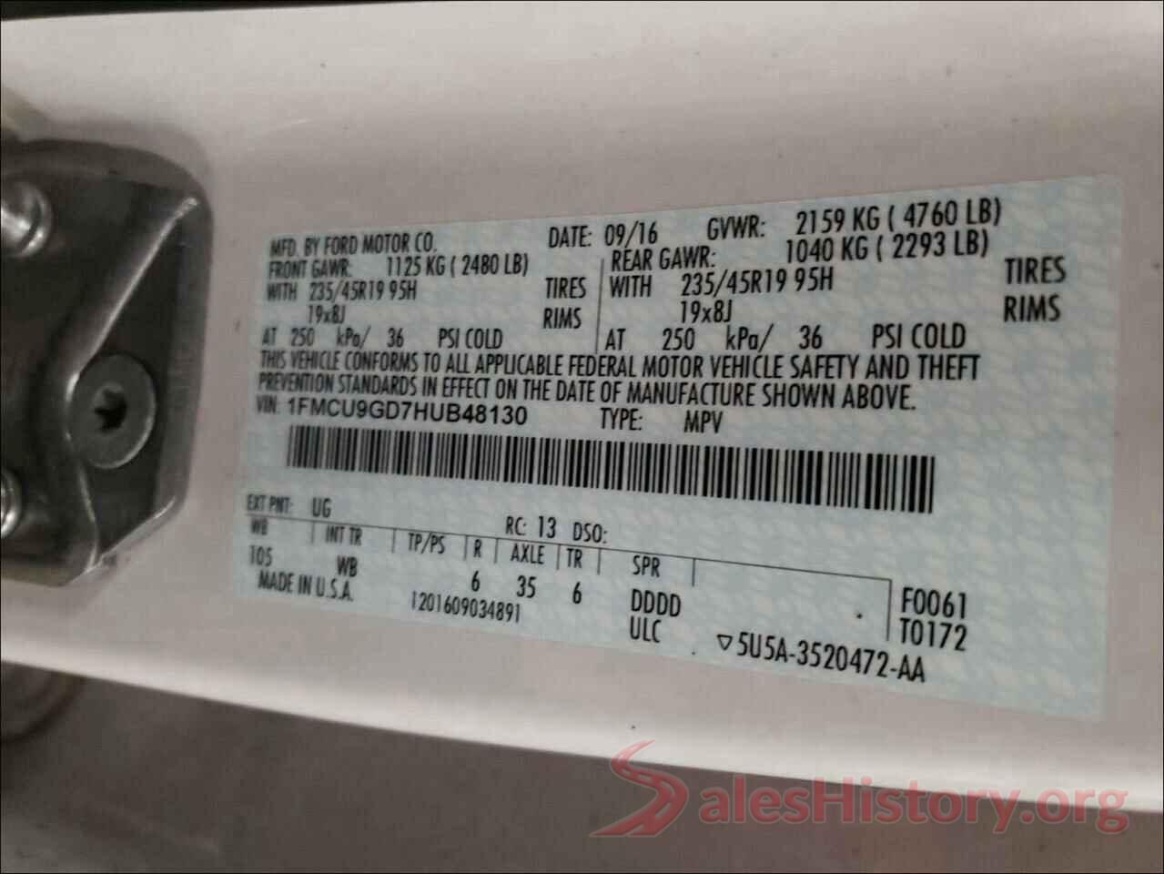 1FMCU9GD7HUB48130 2017 FORD ESCAPE