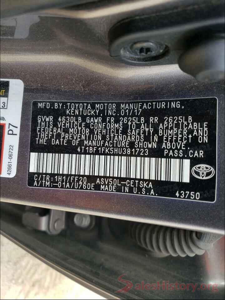 4T1BF1FK5HU381723 2017 TOYOTA CAMRY