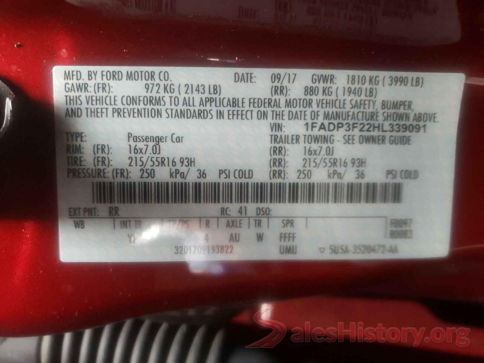 1FADP3F22HL339091 2017 FORD FOCUS