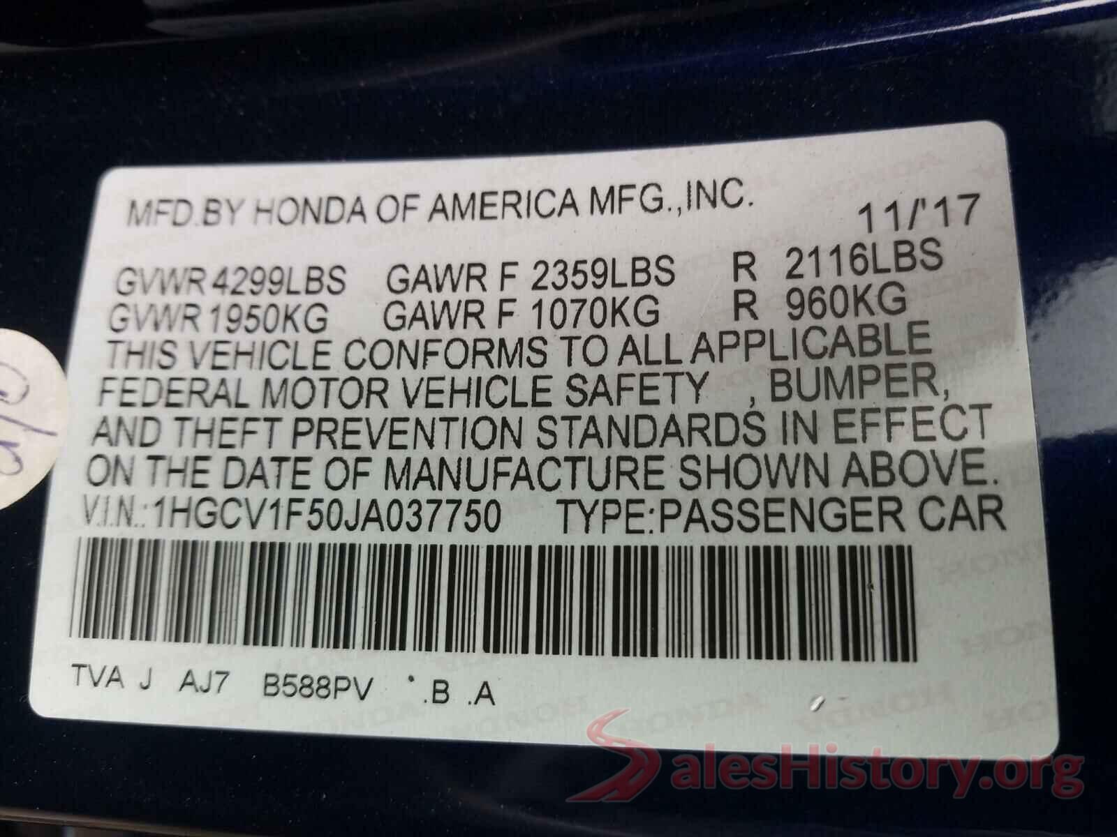 1HGCV1F50JA037750 2018 HONDA ACCORD